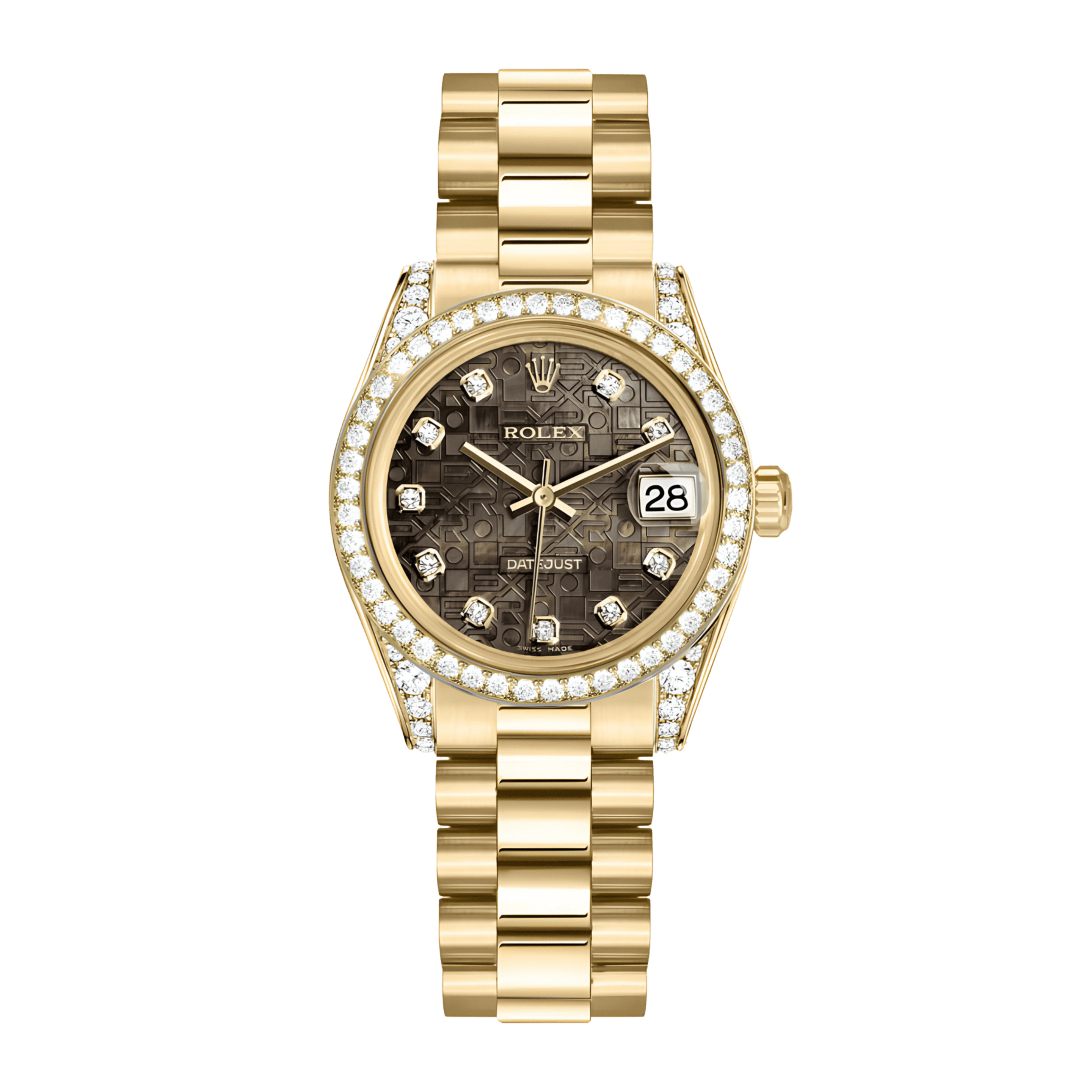 シマリンページ Rolex Datejust Yellow Gold Diamond Black Mother of Pearl Computer