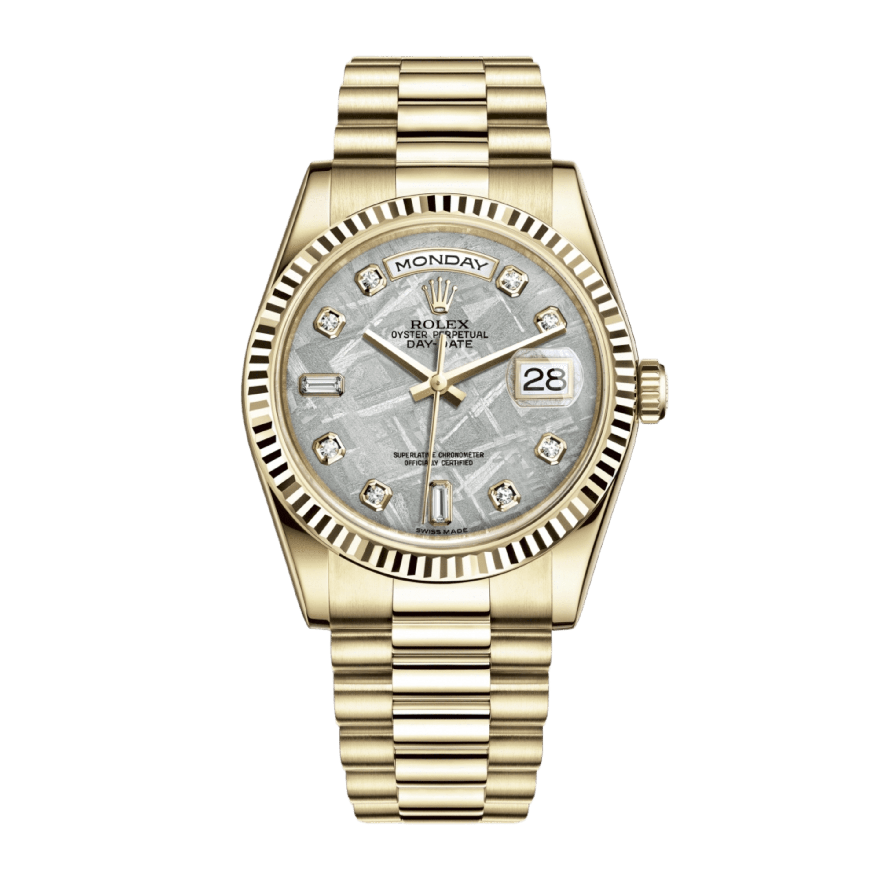 Day-Date Yellow Gold Silver Meteorite Dial 36mm Product Image