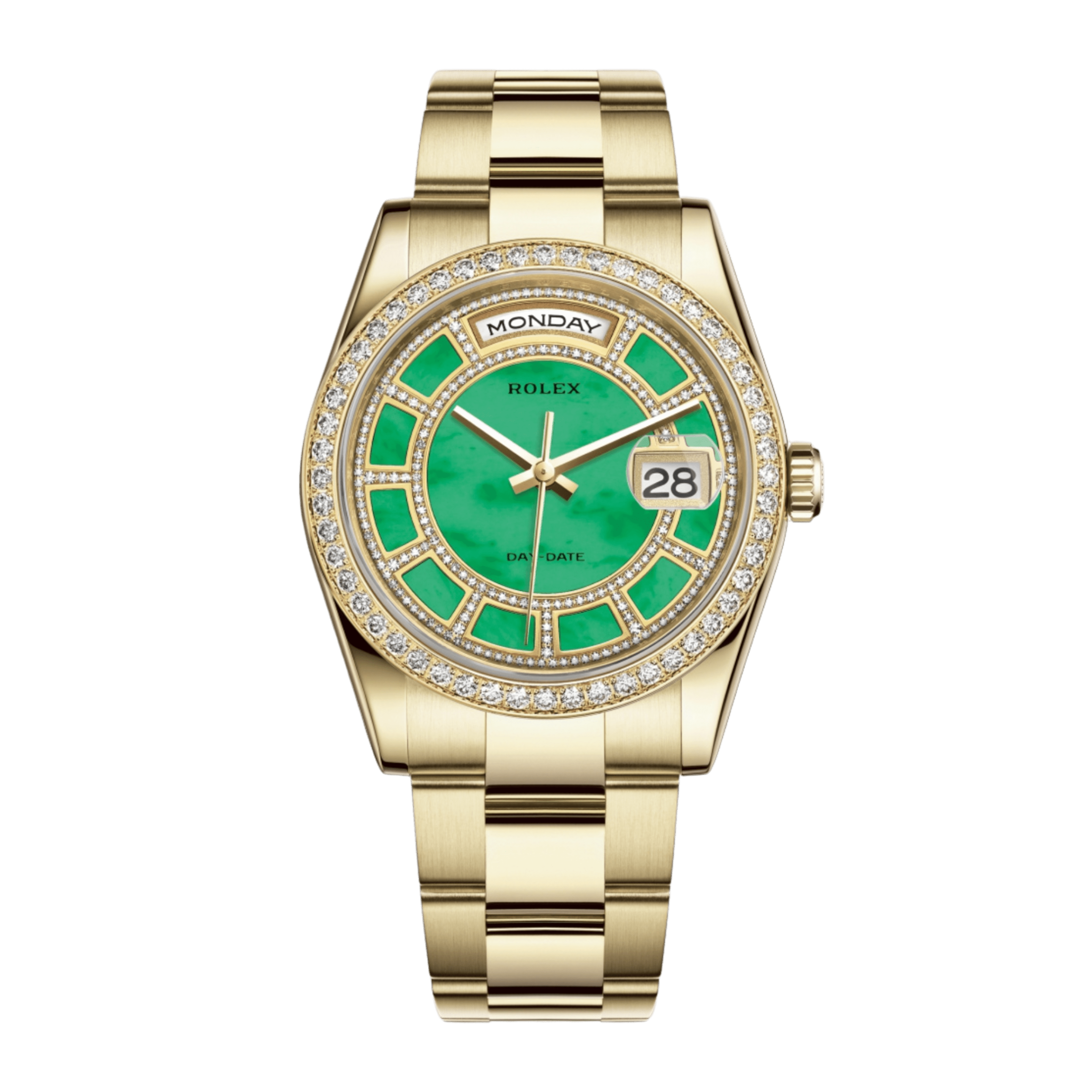 Rolex Day-Date 36 Yellow Gold Diamond Green Jade Carousel Dial
