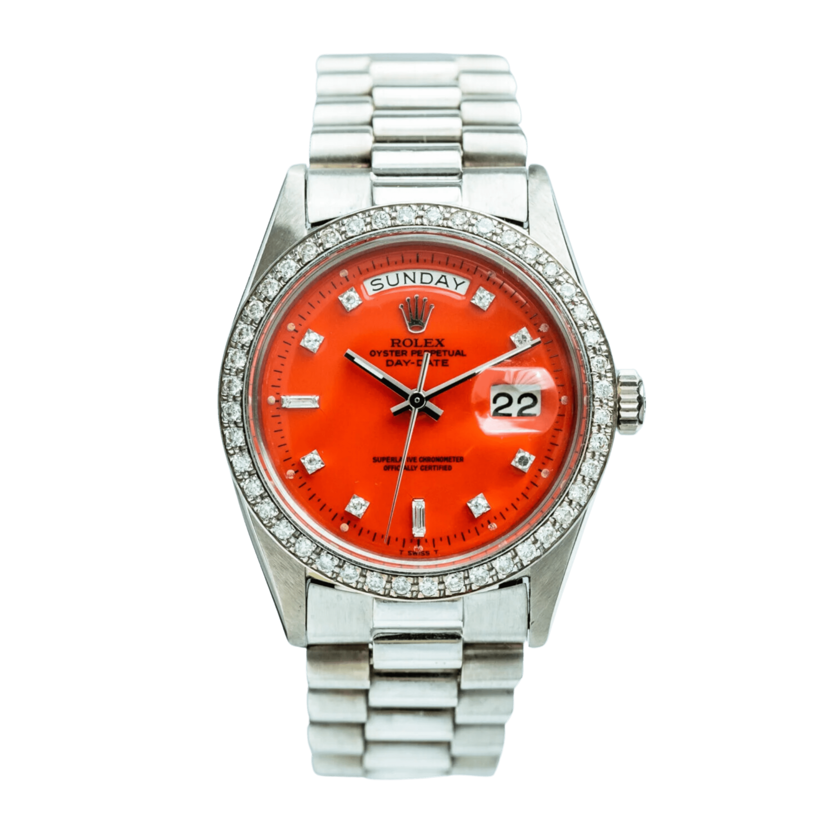 Rolex Day-Date Day Date White Gold Diamond Orange Stella Dial 36mm