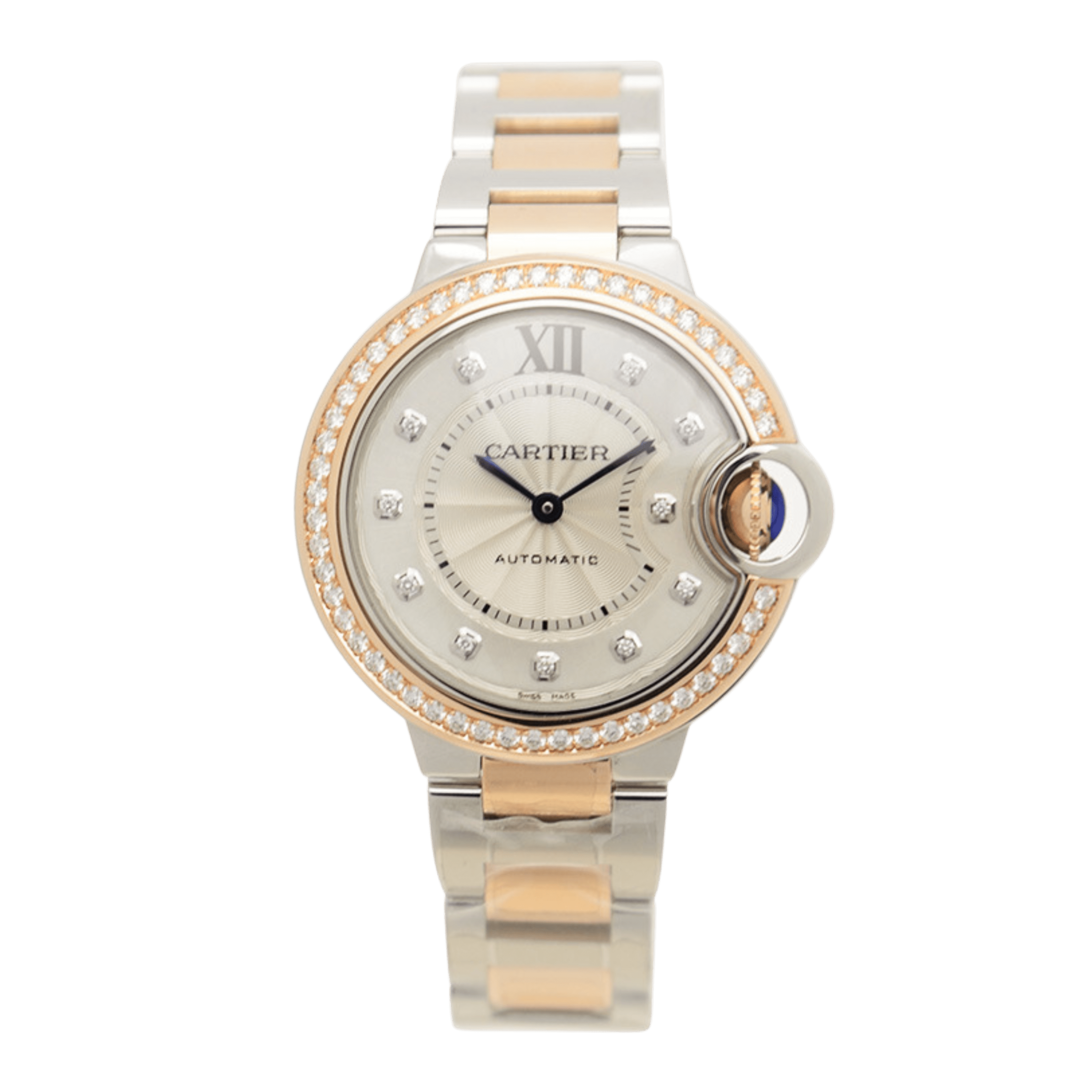Ballon Bleu de Cartier Rose Gold & Steel Diamond Silver Dial 33mm Product Image