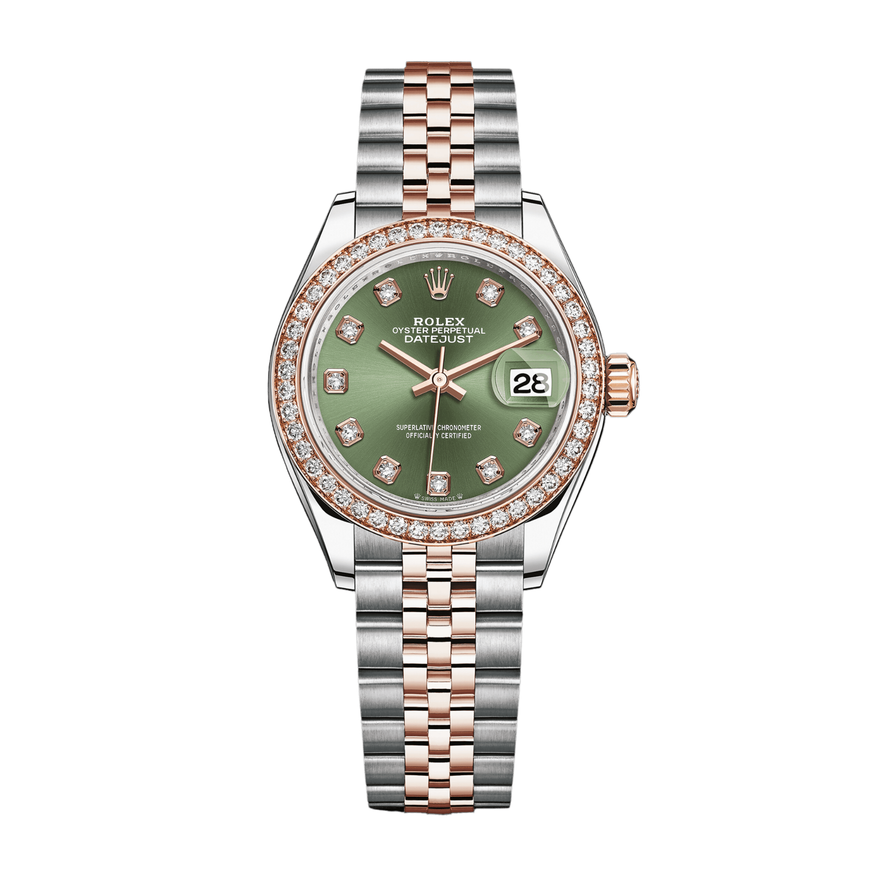 Lady-Datejust Rose Gold & Steel Diamond Green Dial 28mm  Product Image