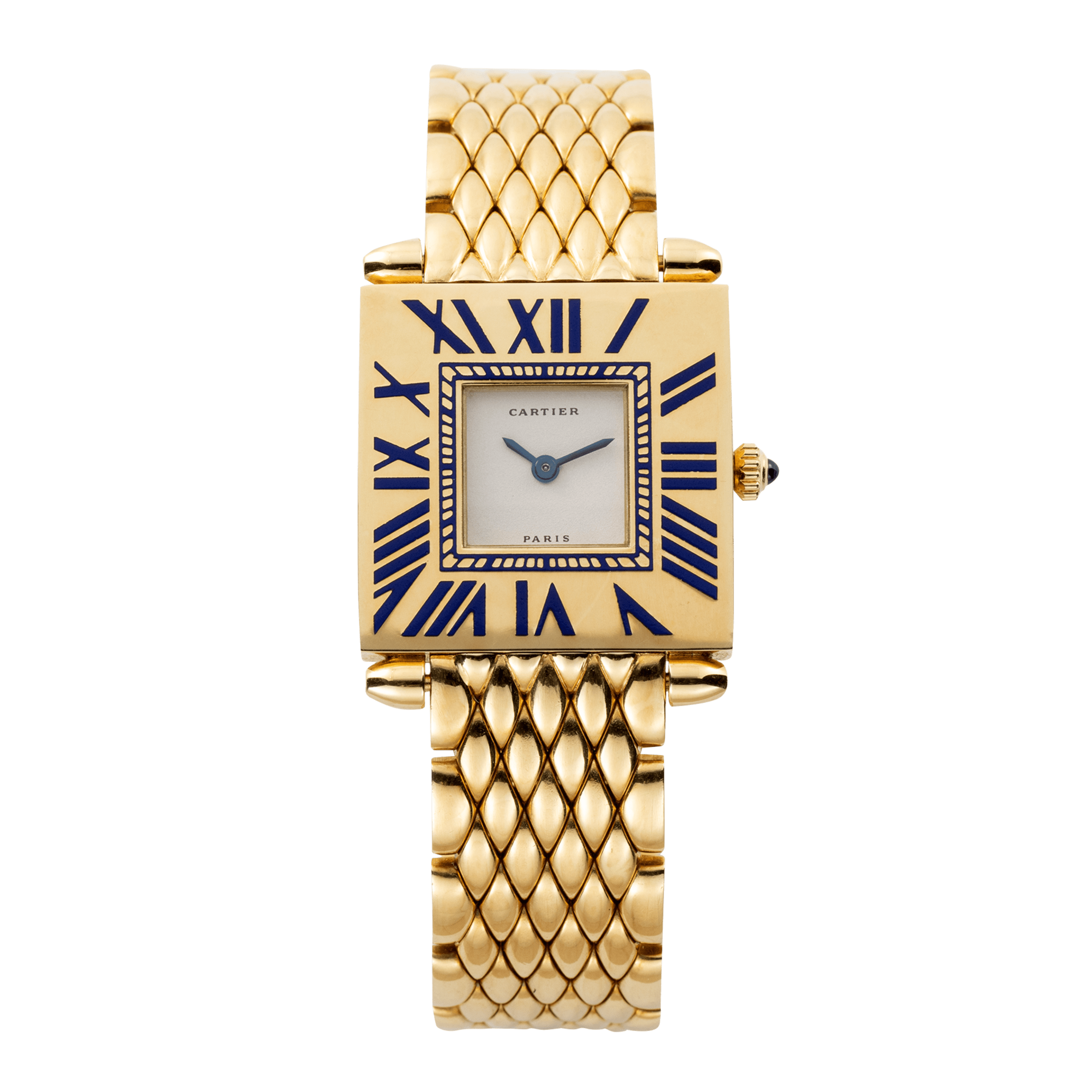 Vintage Obus Yellow Gold Ivory & Blue Champlevé Enamel Dial 25mm Product Image