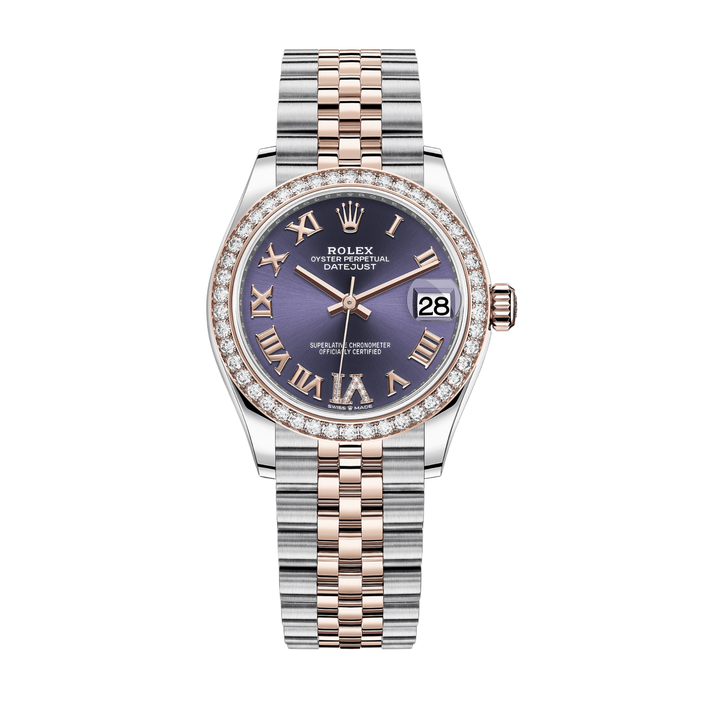 Rolex Datejust Rose Gold & Steel Diamond Purple Dial 31mm