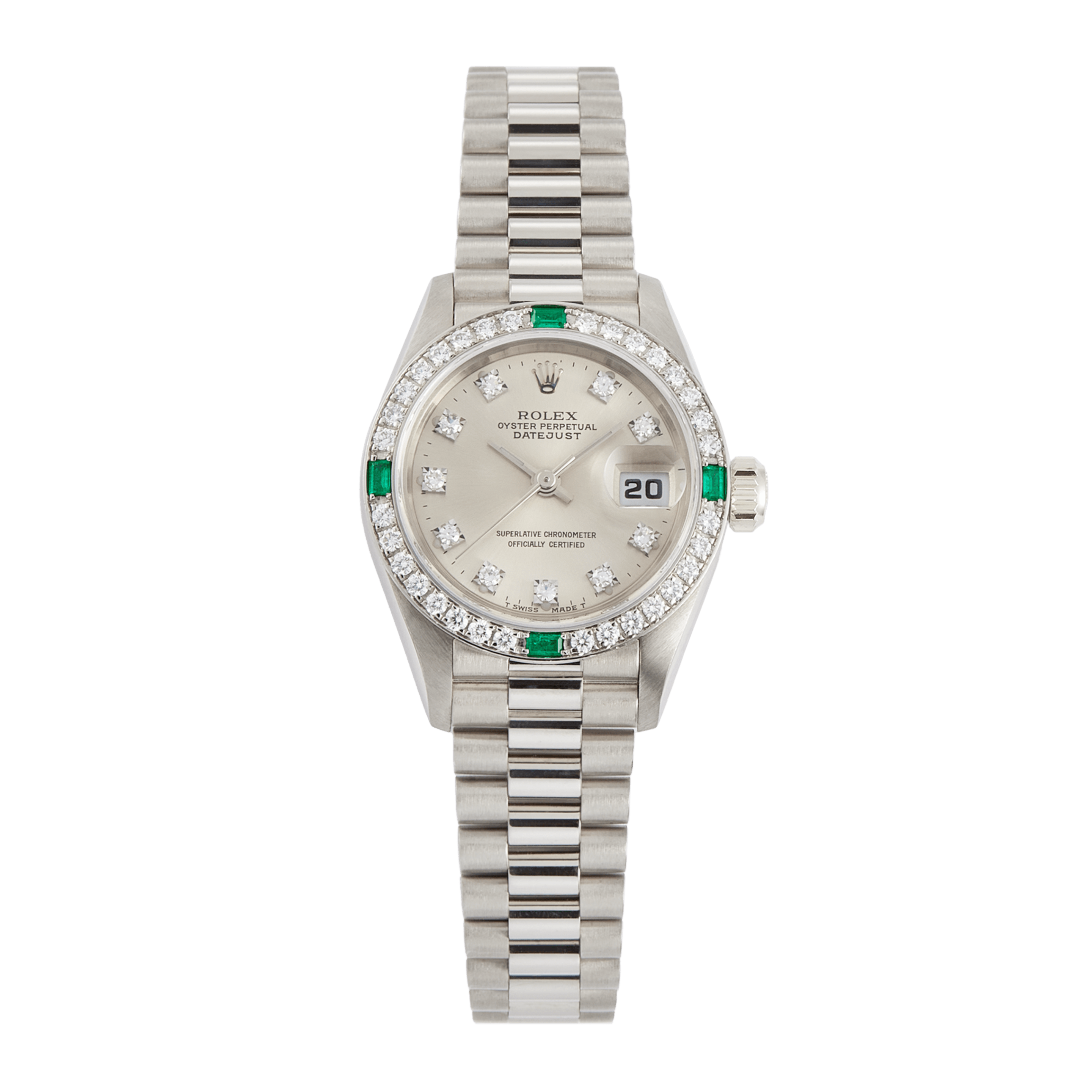 Vintage Lady Datejust White Gold Diamond & Emerald Silver Dial 26mm Product Image