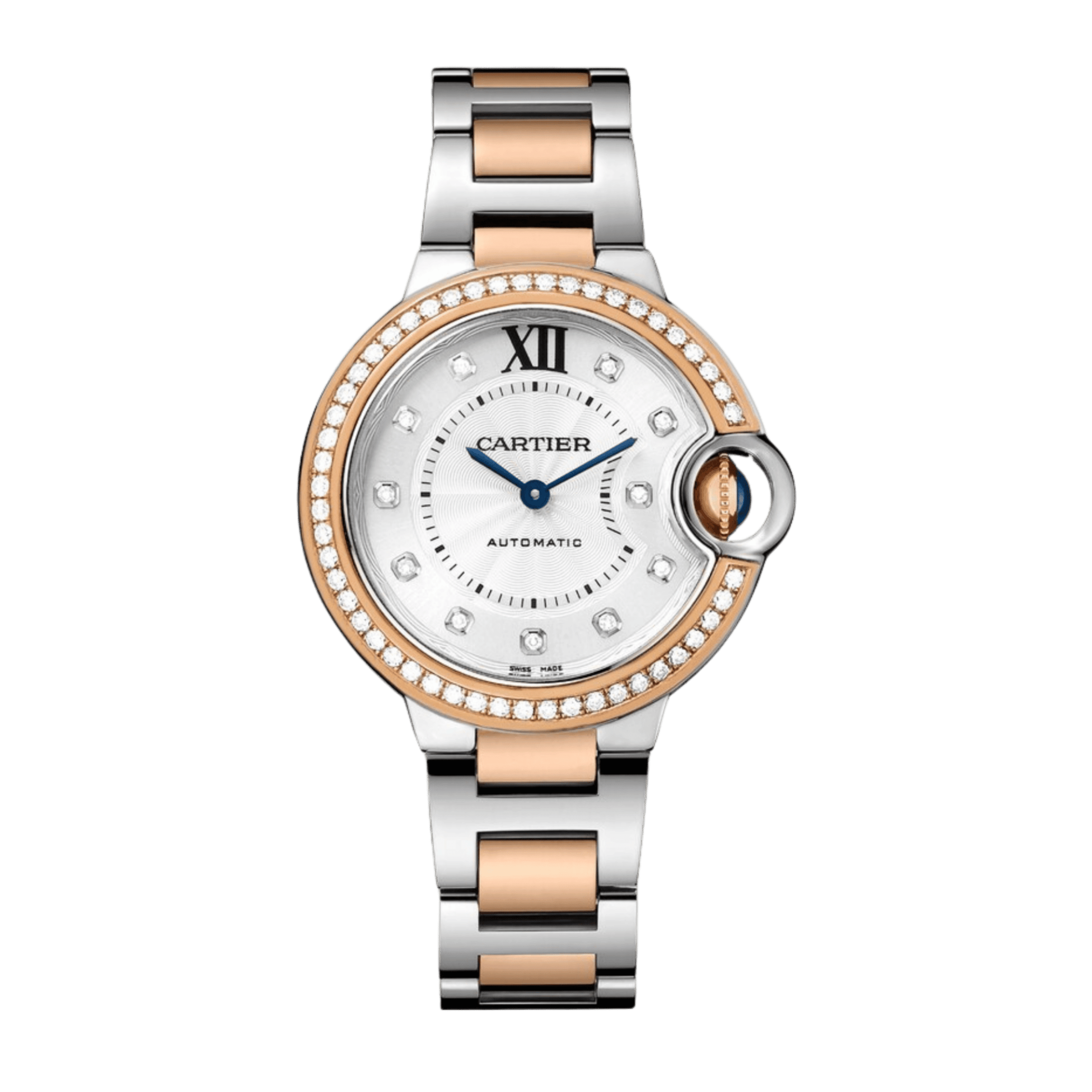 Ballon Bleu de Cartier Rose Gold & Steel Diamond Silver Dial 33mm Product Image
