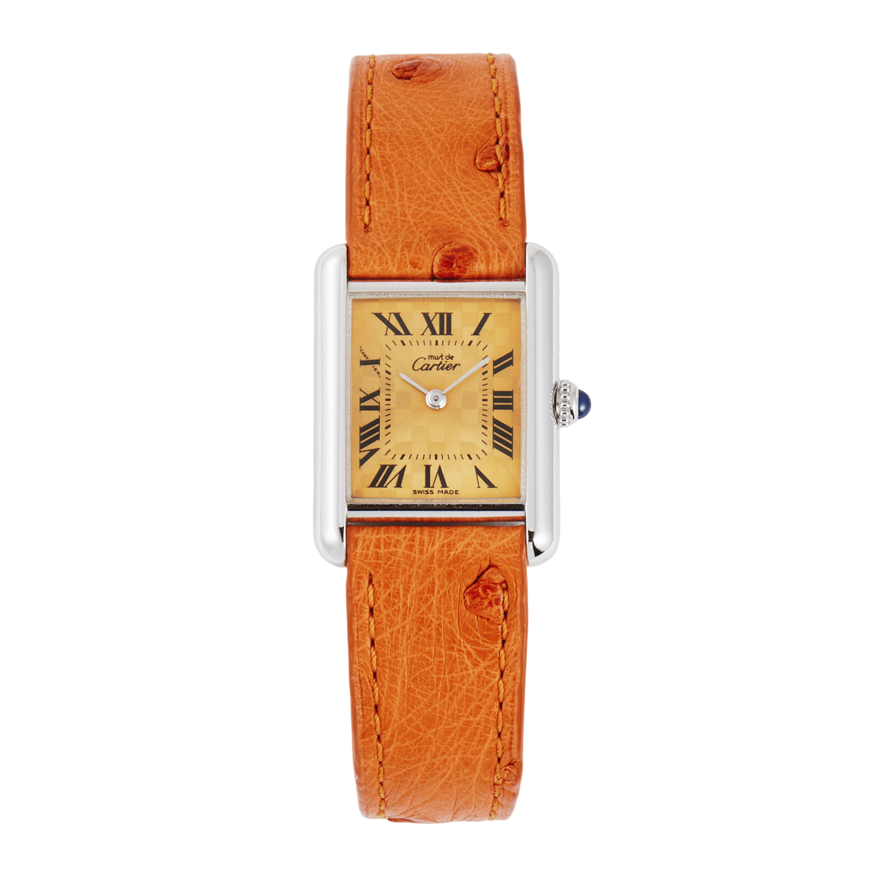 Cartier Tank Must Checkboard Special Edition Silver Orange Dial