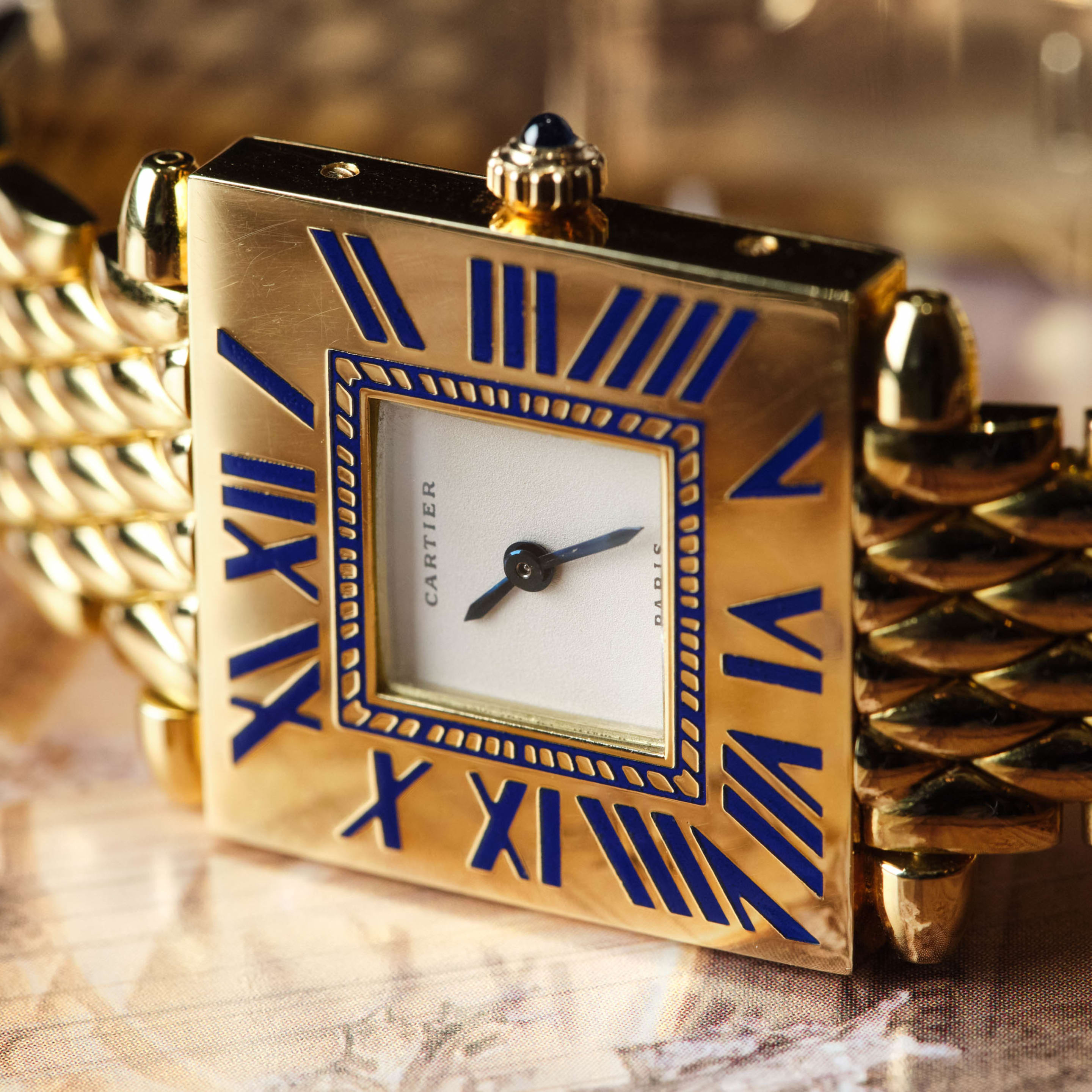 Vintage Obus Yellow Gold Ivory & Blue Champlevé Enamel Dial 25mm Product Image