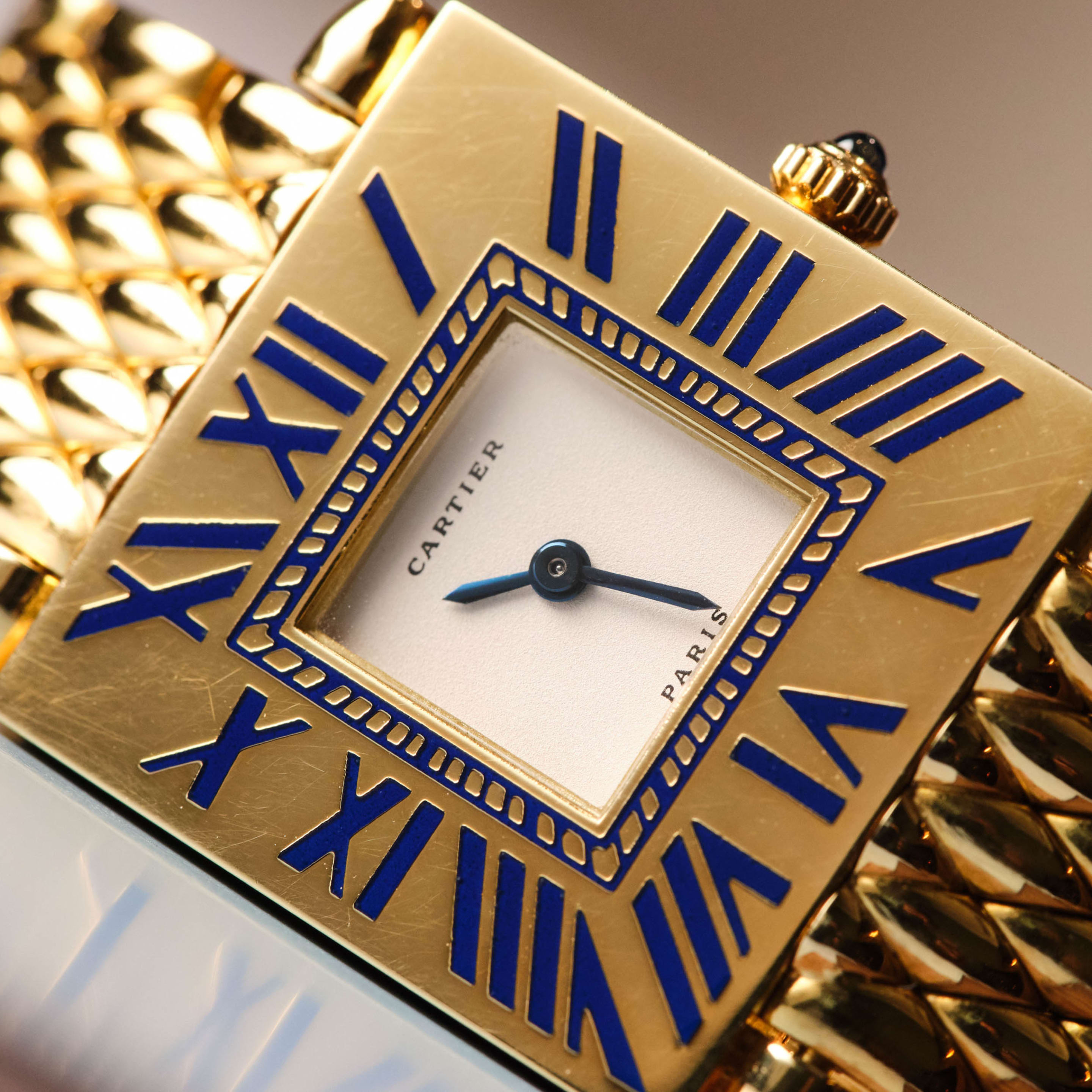 Vintage Obus Yellow Gold Ivory & Blue Champlevé Enamel Dial 25mm Product Image