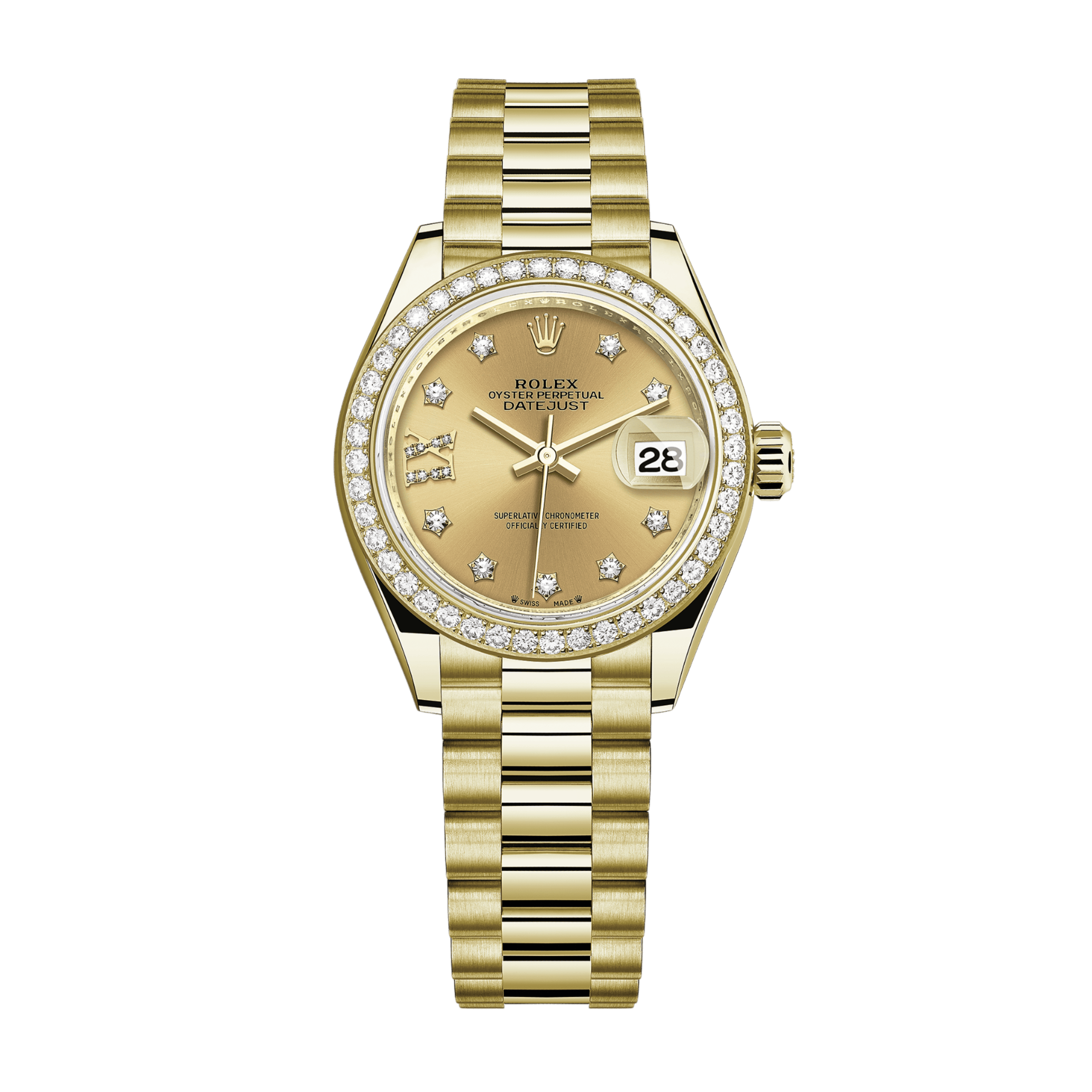 Rolex Lady-Datejust Yellow Gold Diamond Champagne Dial 28mm 