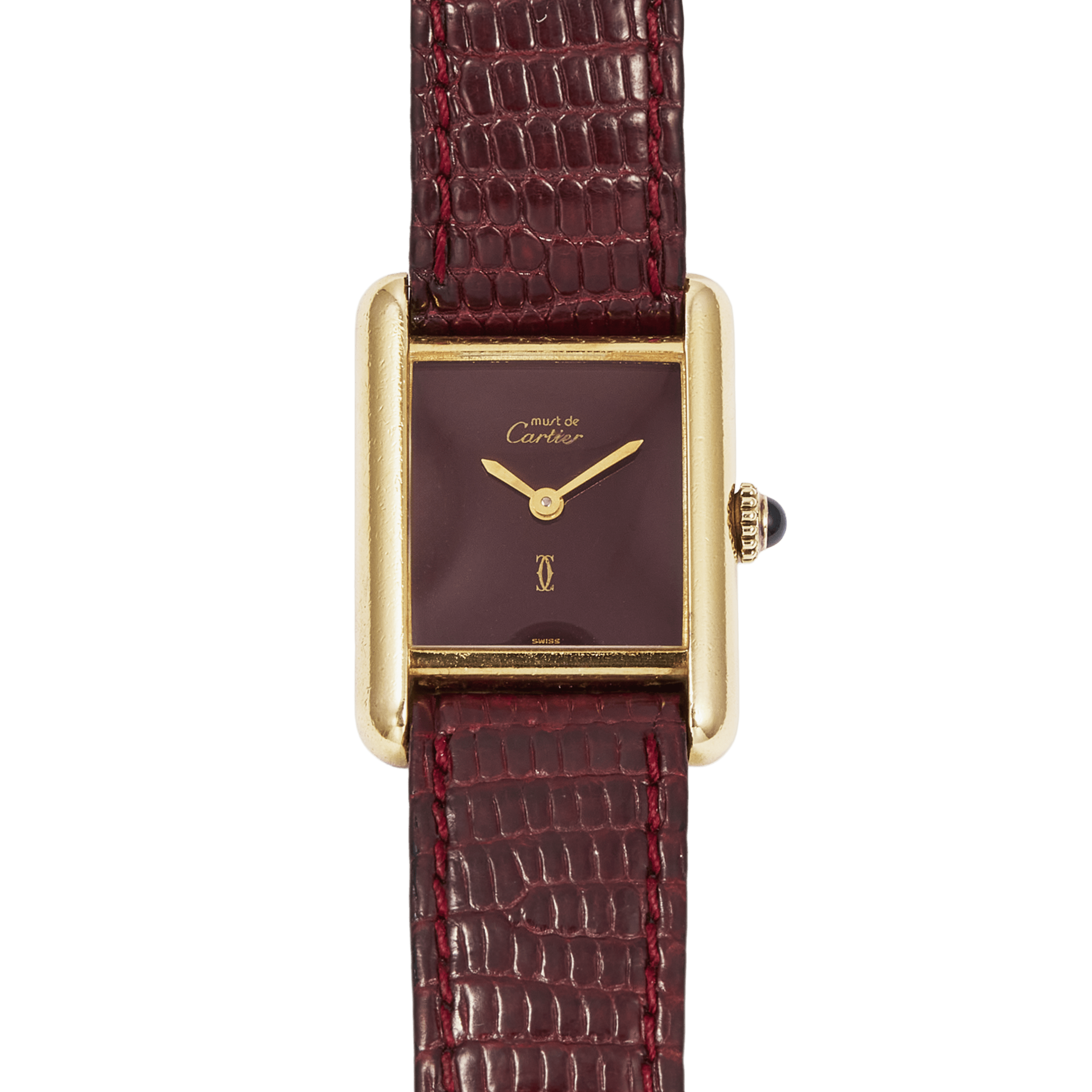 Vintage Tank Must Vermeil Gold Plated Silver Burgundy Dial 21mm Product Image