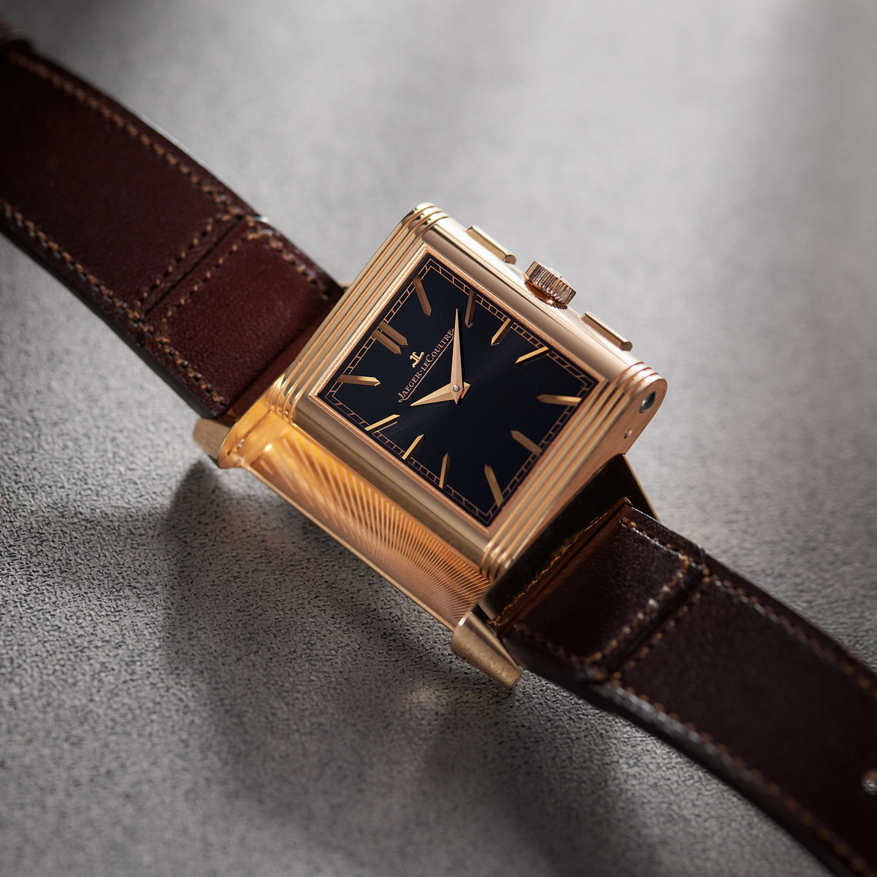 Jaeger-LeCoultre Reverso Tribute Chronograph Rose Gold Black Dial