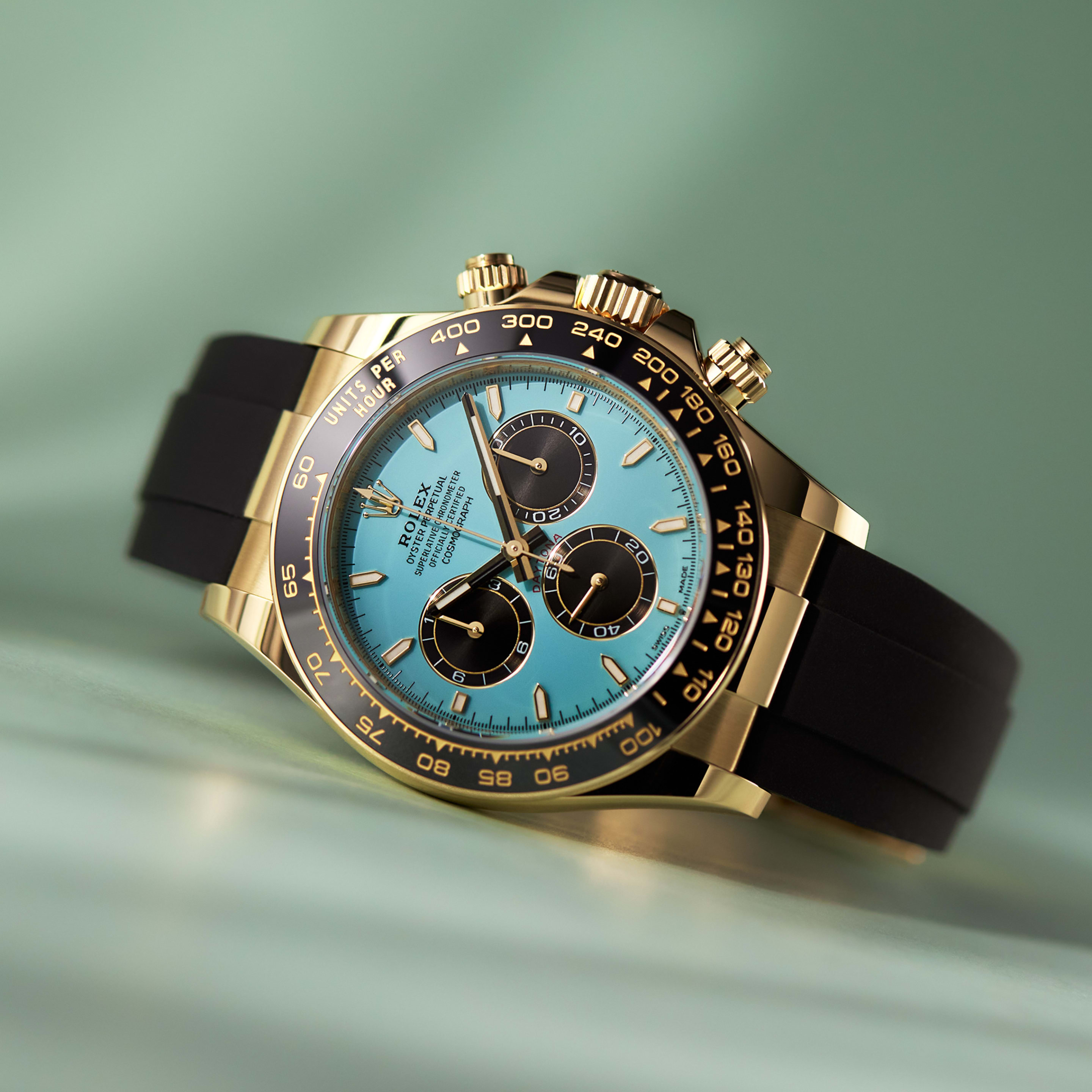 Rolex Daytona Yellow Gold Oysterflex Turquoise Dial 40mm 126518LN