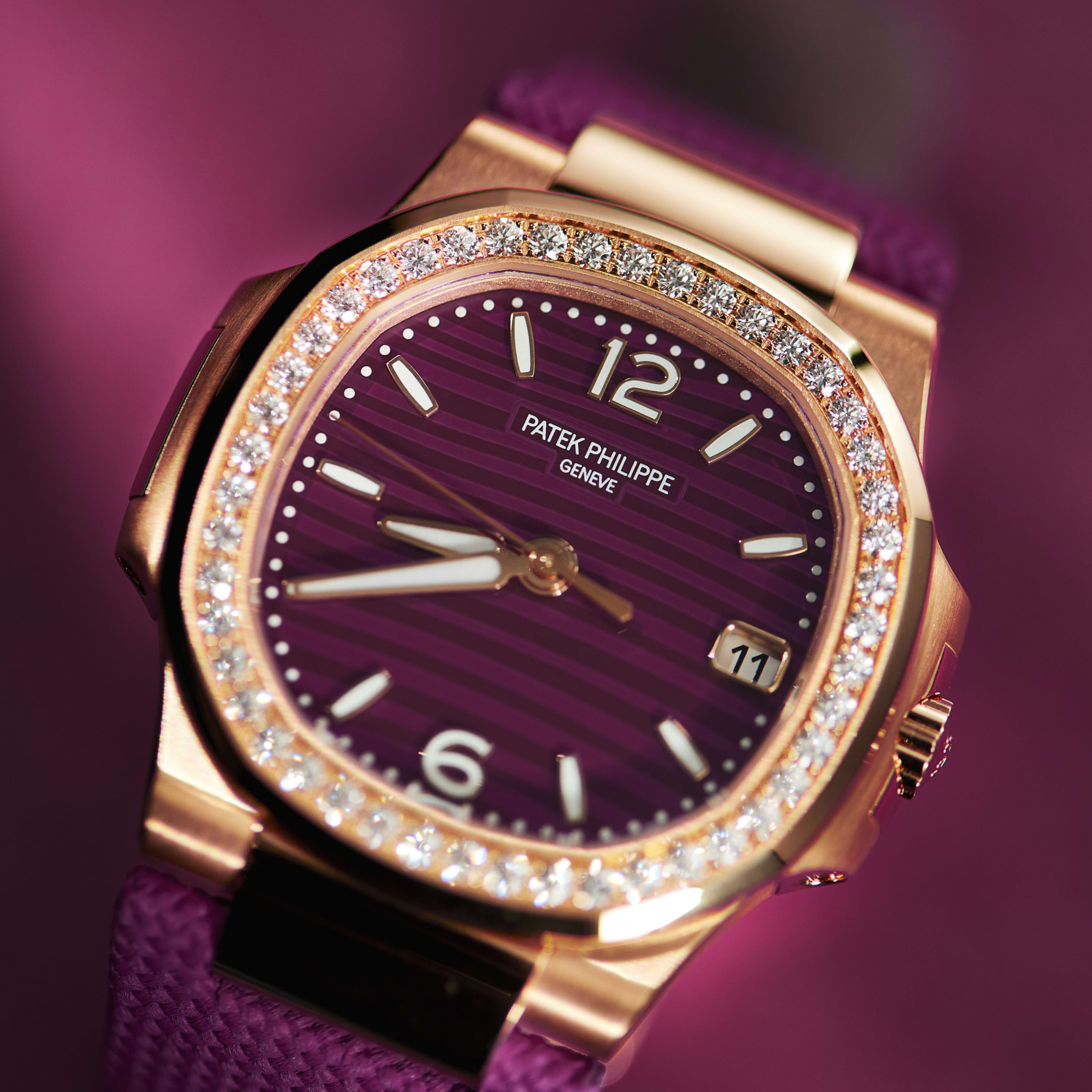 Nautilus Rose Gold Diamond Purple Dial 32mm Product Image