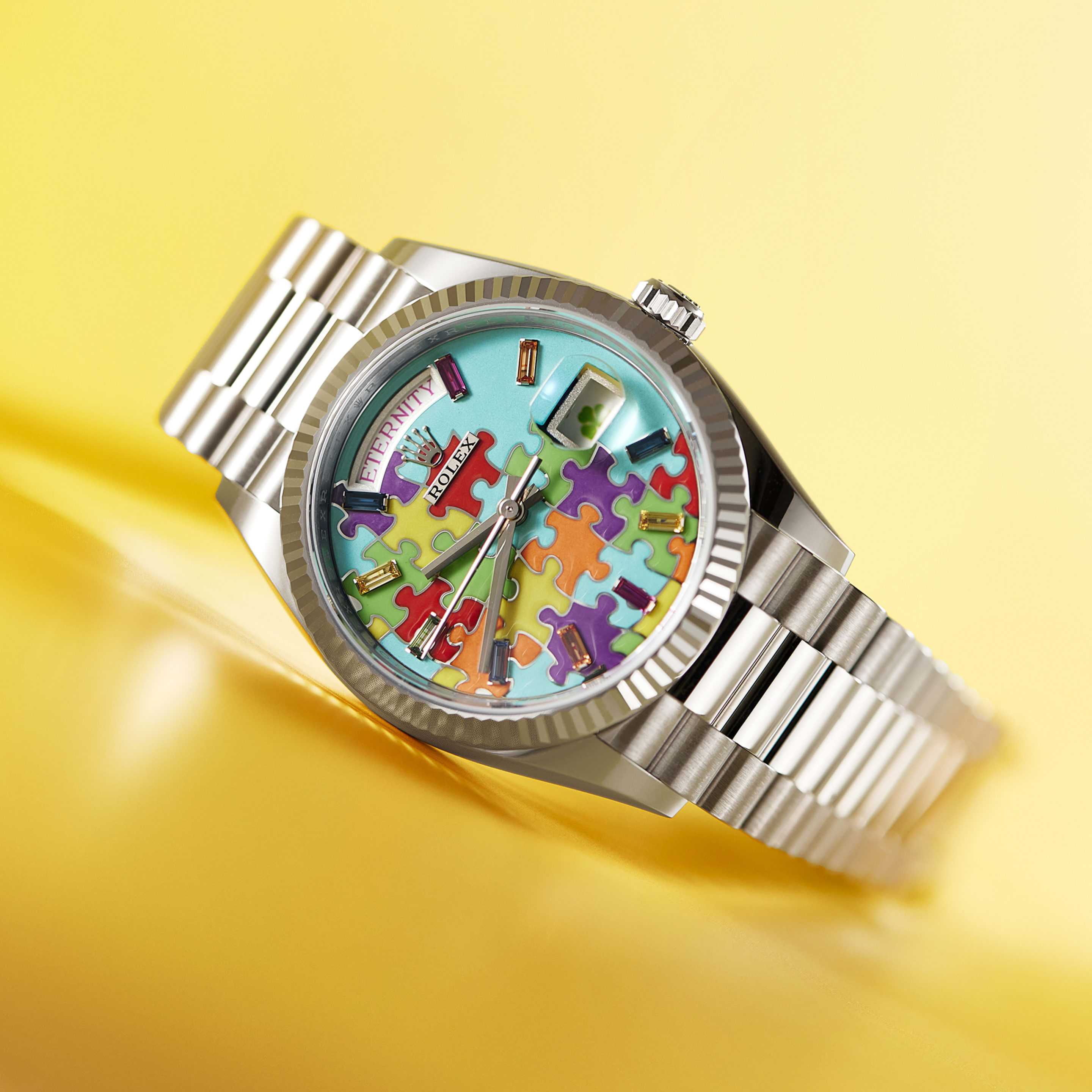 三原順　All Color Works Rolex Day-Date White Gold Multi-Color Puzzle Dial 36mm 128239-0056