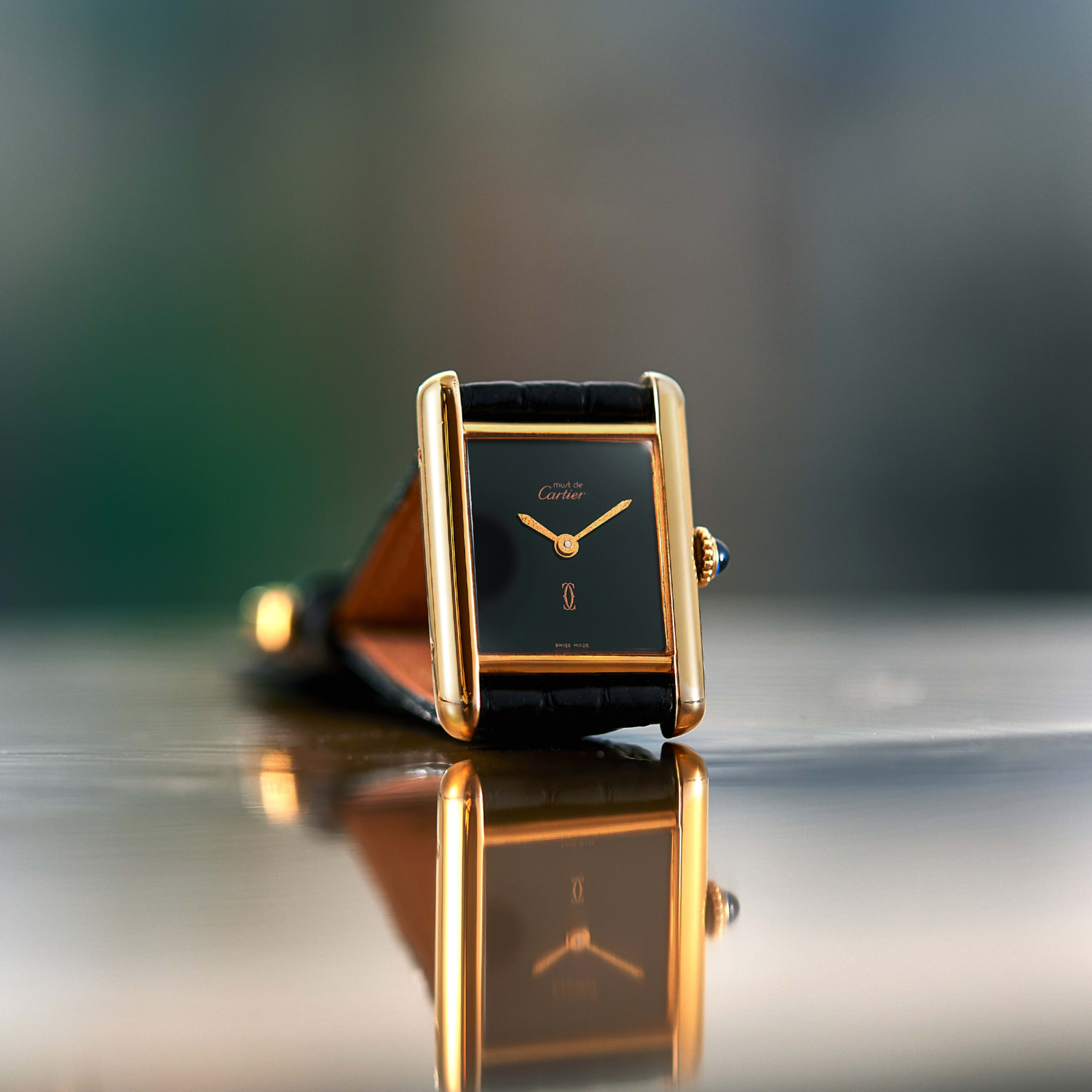 Vintage Tank Vermeil Gold Plated Black Dial 21mm Product Image