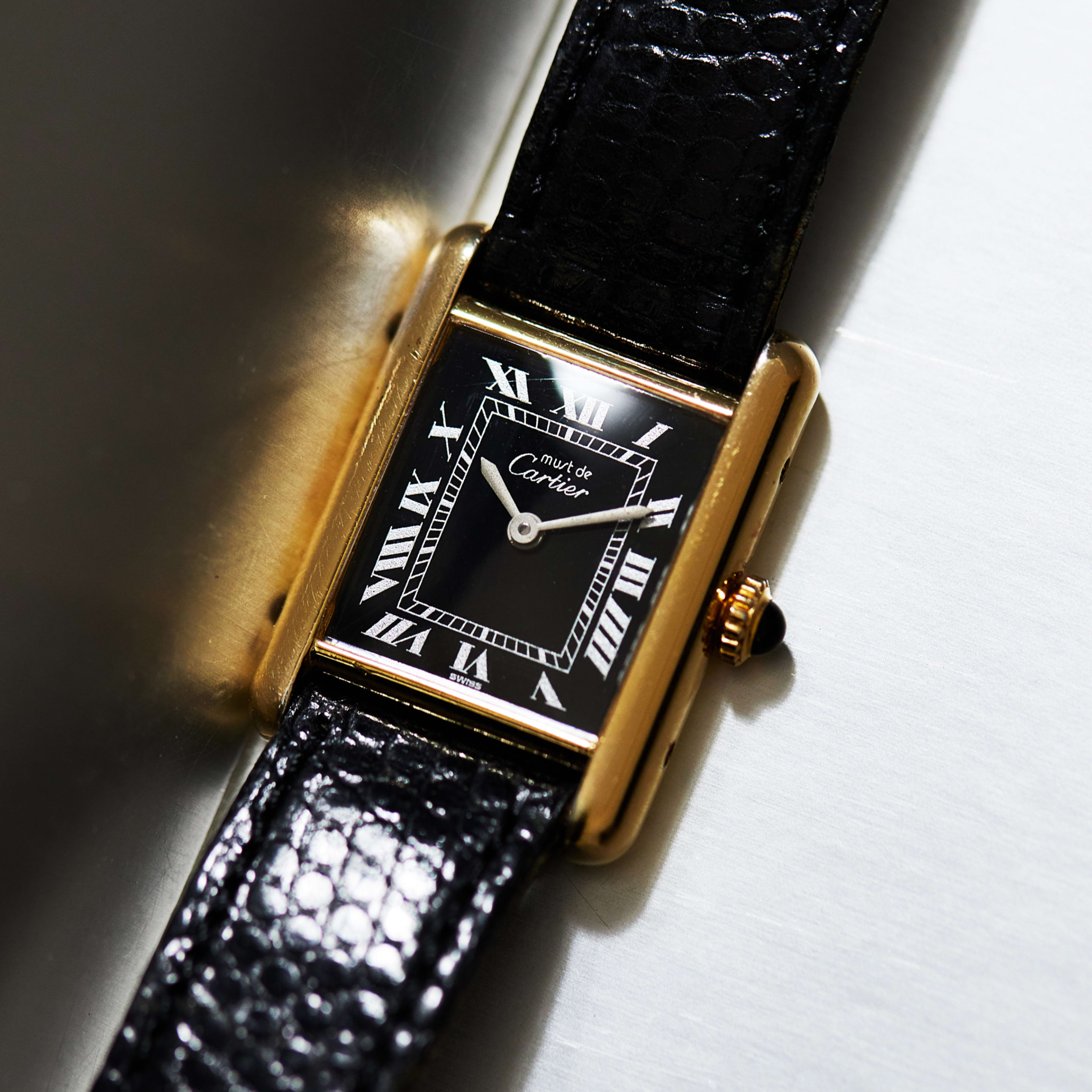 Cartier Vintage Tank Vermeil Gold Plated Black Dial 21mm 82975913