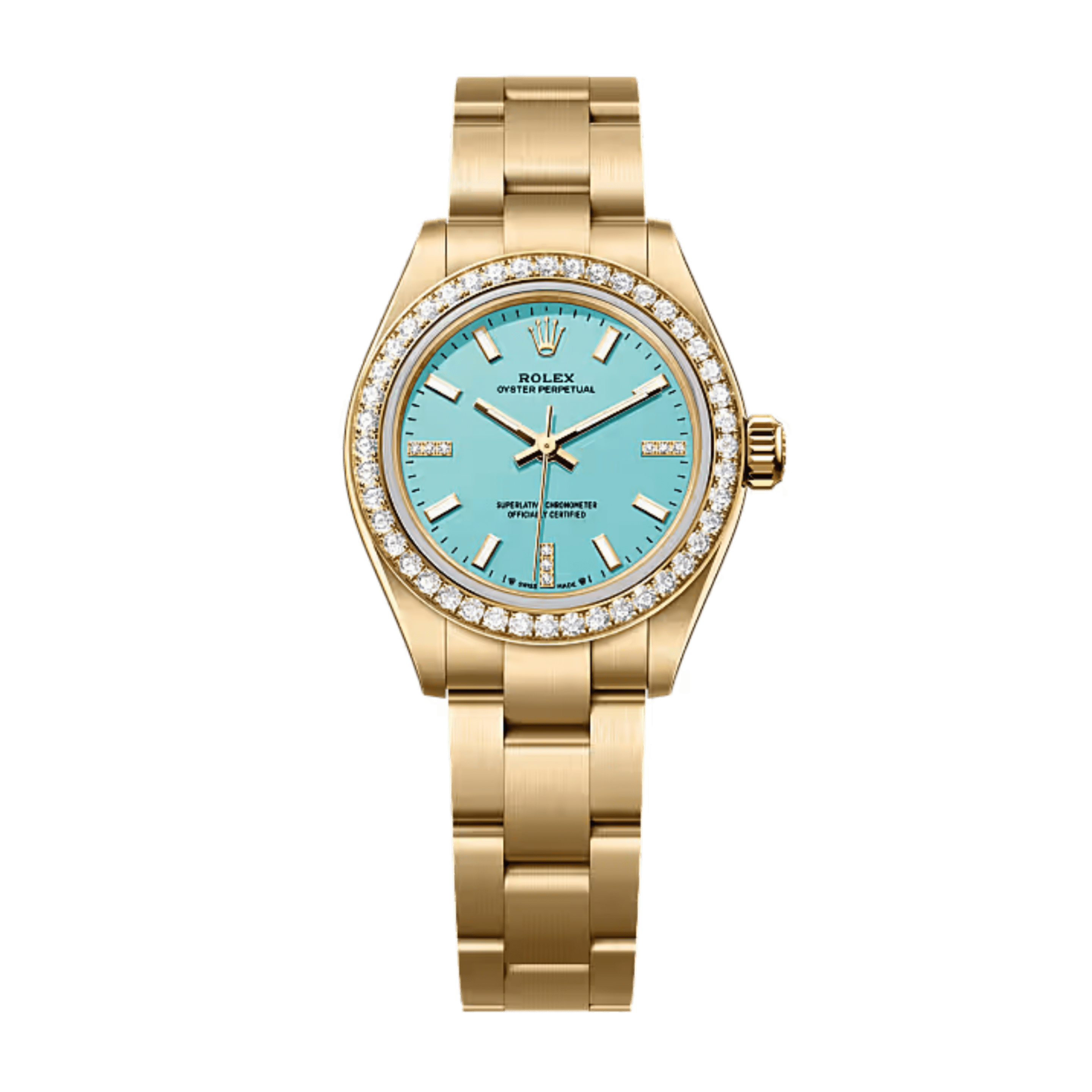 Oyster Perpetual Yellow Gold Diamond Turquoise Dial 28mm Product Image