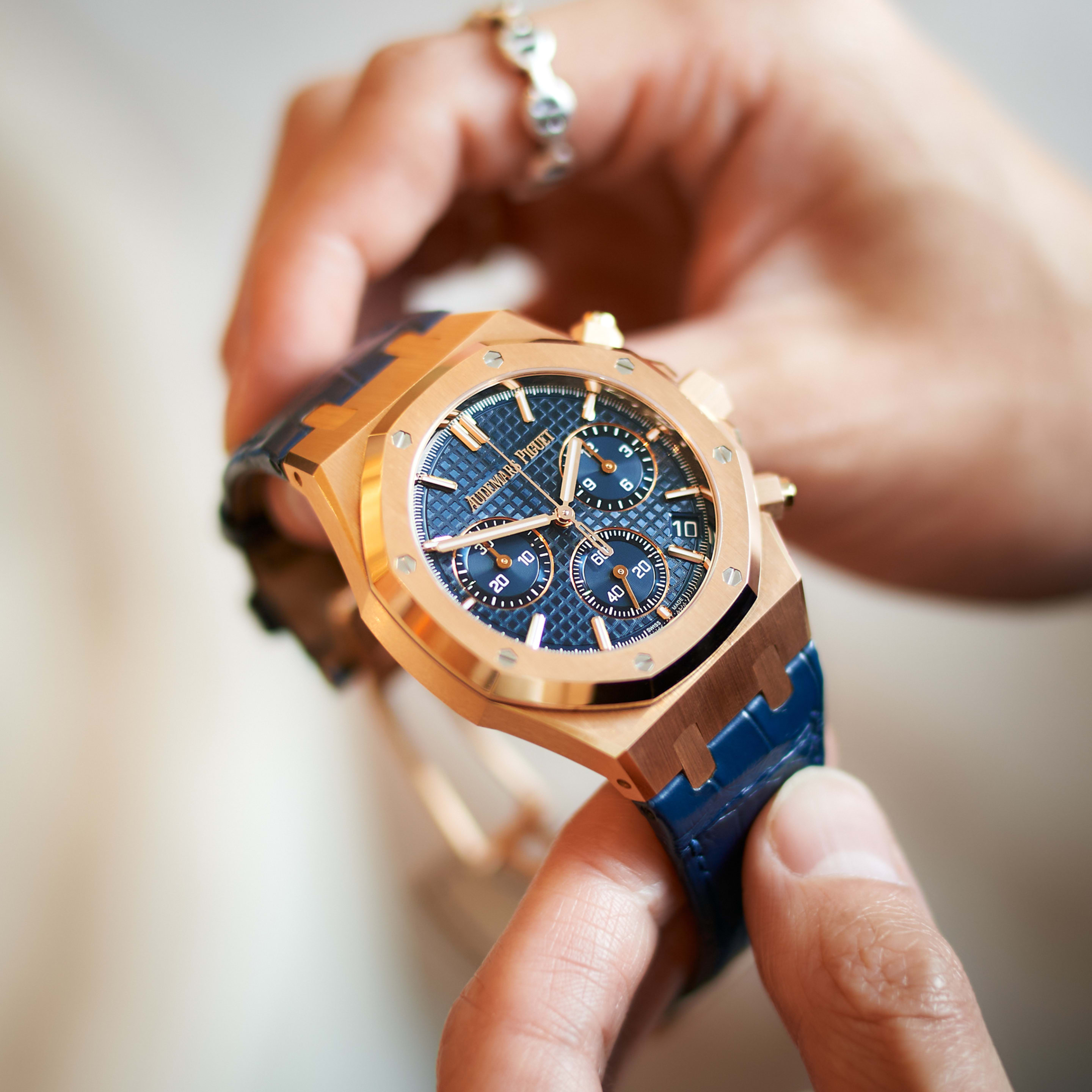 Audemars Piguet Royal Oak Chronograph Rose Gold Blue Dial 41mm
