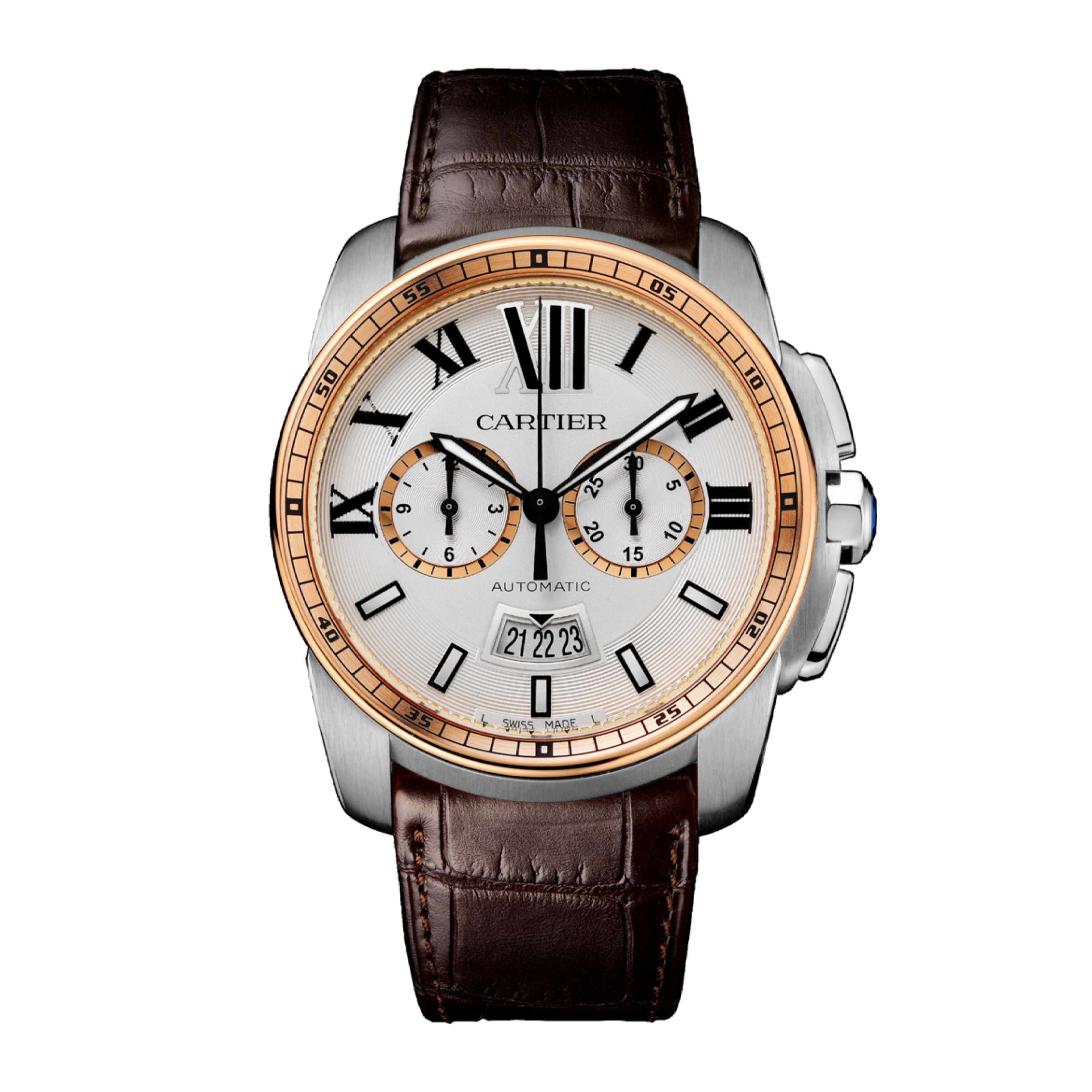 Cartier Calibre de Cartier Chronograph Rose Gold & Steel Silver