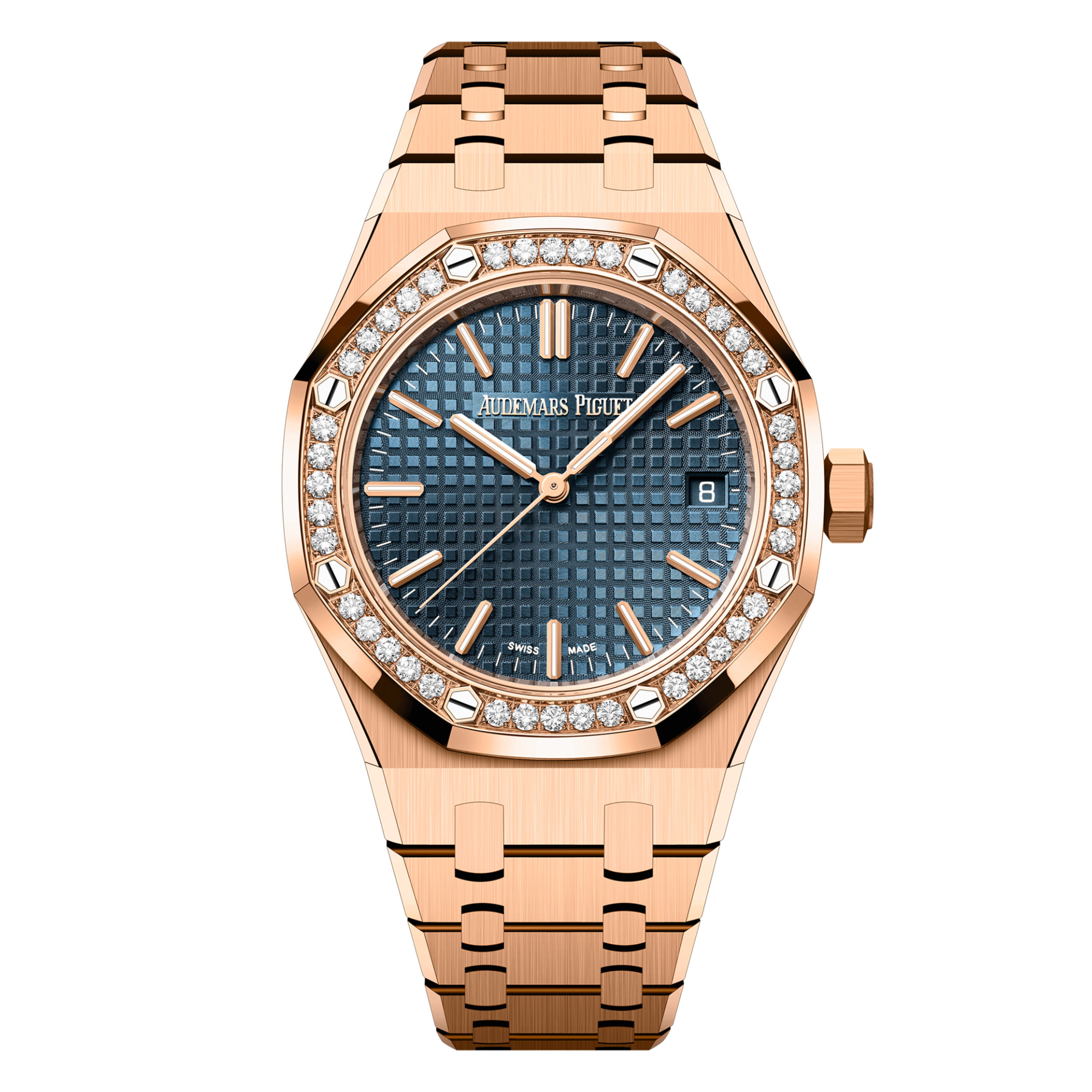 Women\'s Rose Gold Case Watch with Light Blue Textured Dial ▷ Audemars Piguet Royal Oak Pink Rose Gold/Diamonds Light  main image 2