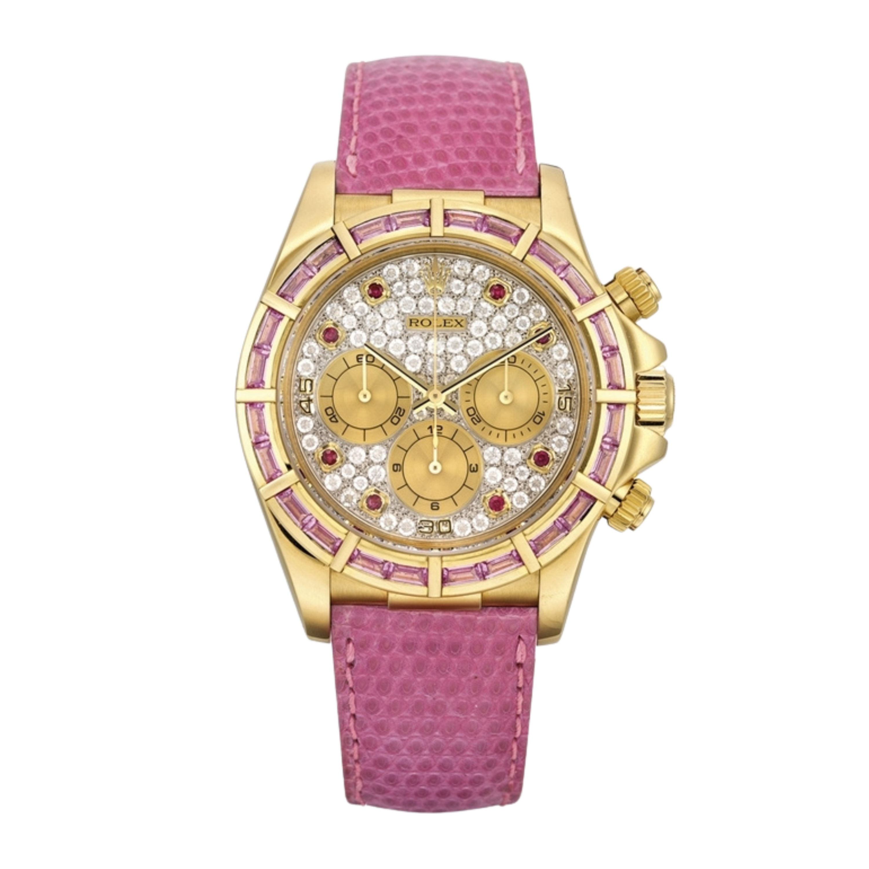 Rolex Daytona Yellow Gold Pink Sapphire Pave Dial 40mm