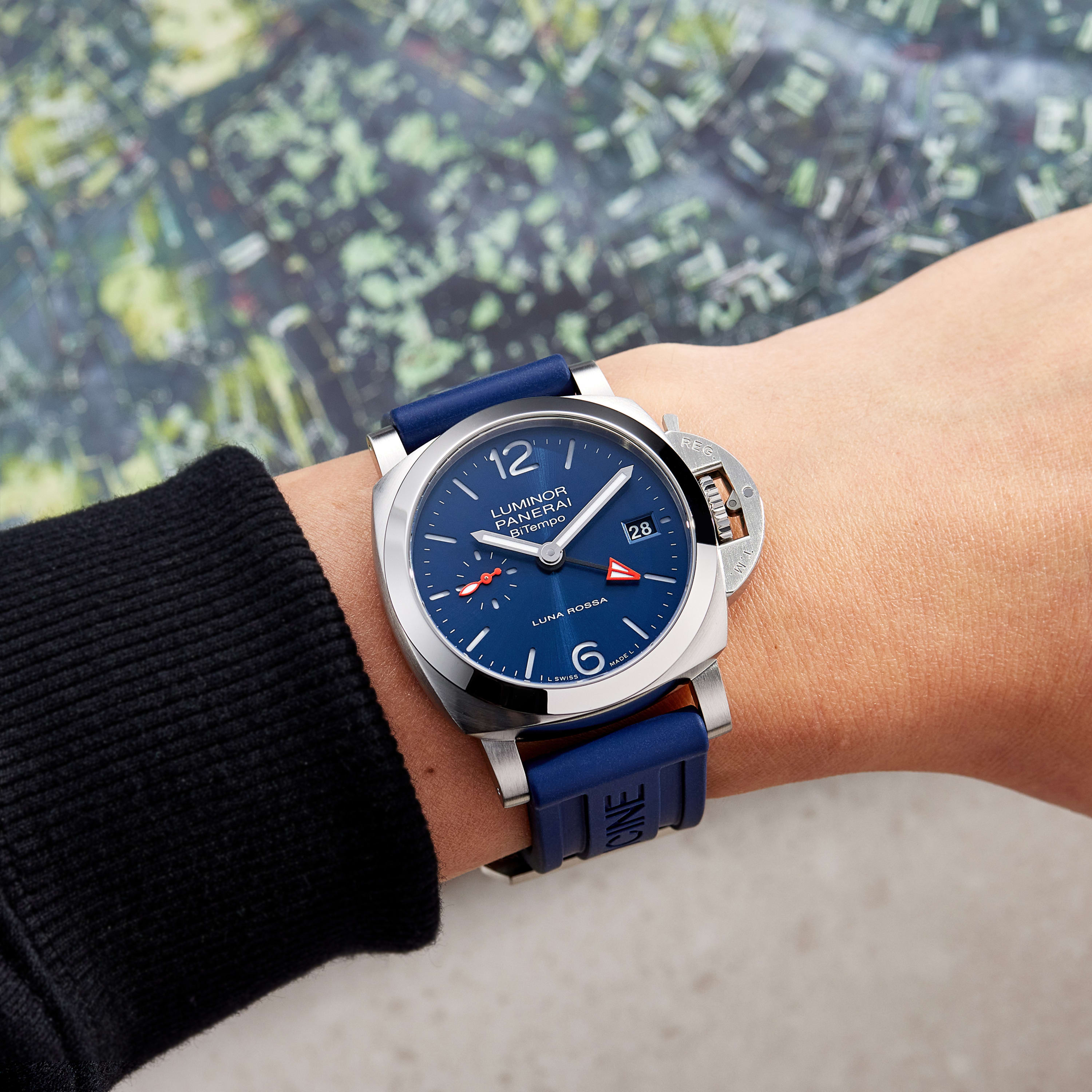 PANERAI PAM01441 ルミノール1950 純正バンド ブルーステッチ Panerai Luminor 1950 BiTempo Luna Rossa Steel Blue Dial 40mm
