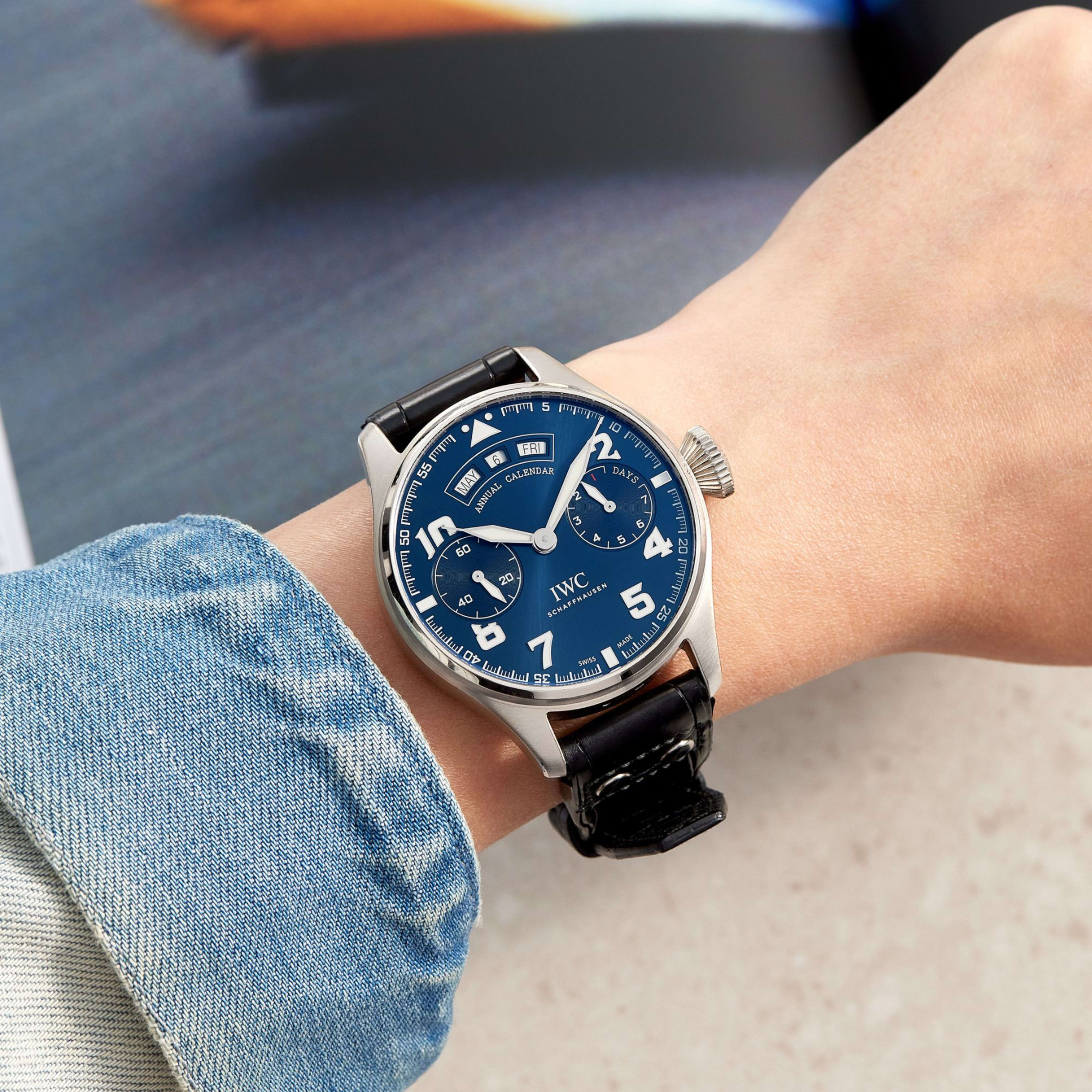 IWC Pilot's Watch Annual Calendar Le Petit Prince White Gold Blue