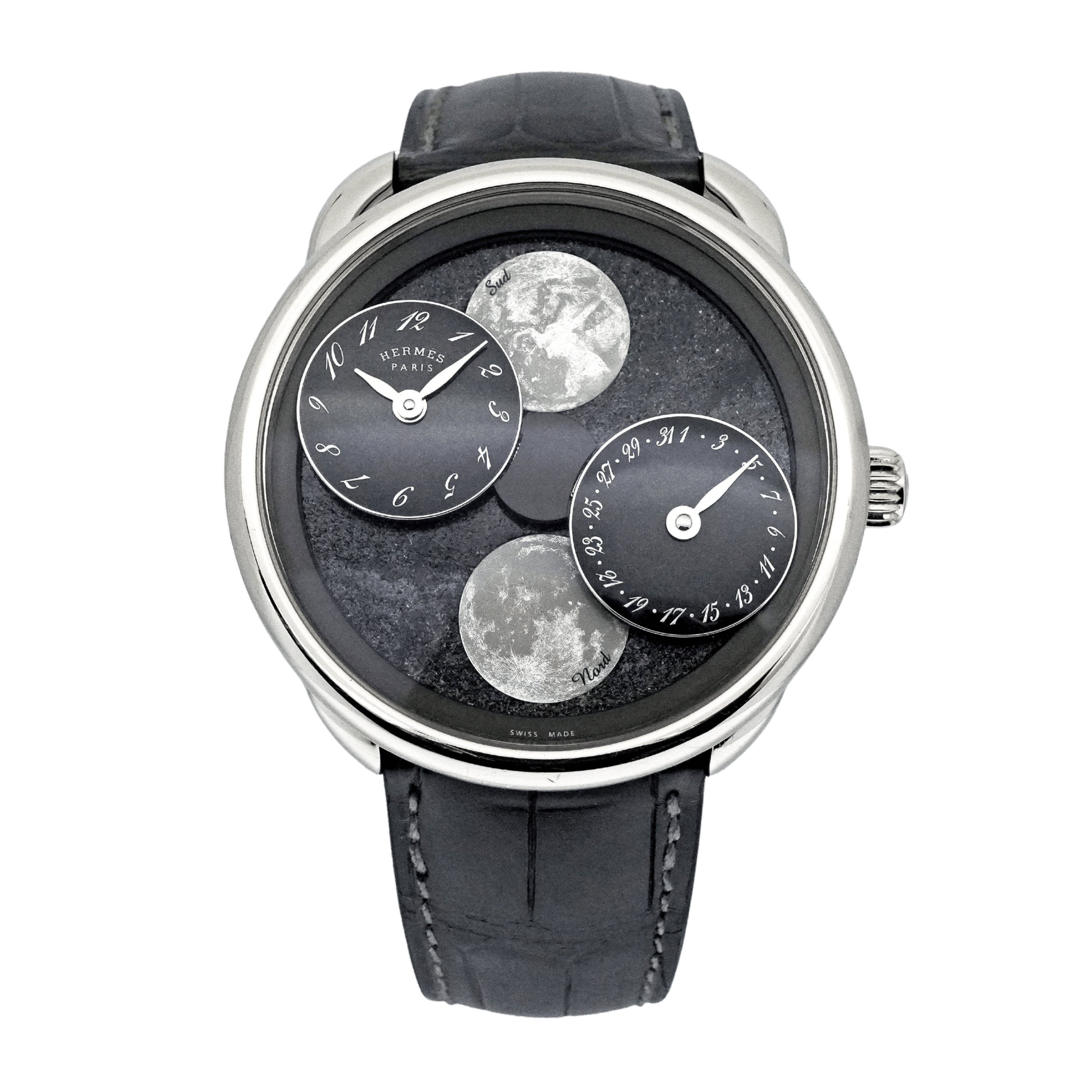 Hermès Arceau L' Heure de la Lune White Gold Black Dial 43mm AR1