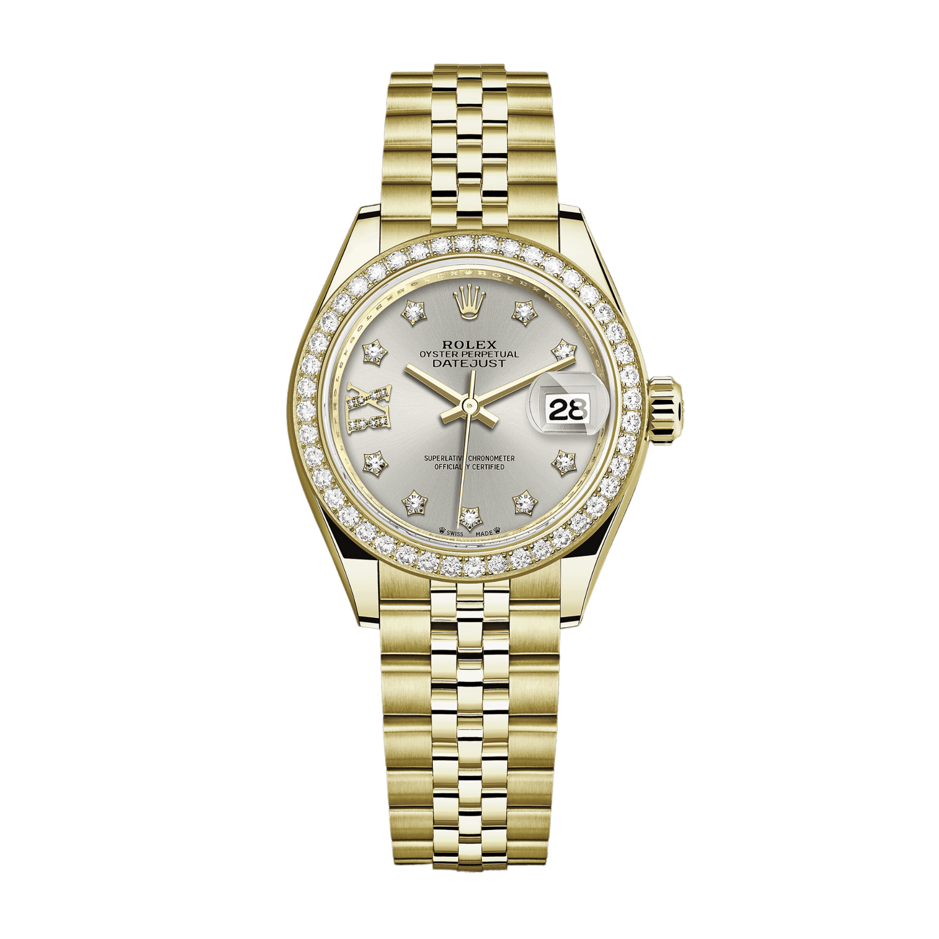 Rolex Lady-Datejust Yellow Gold Diamond Jubilee Silver Dial 28mm