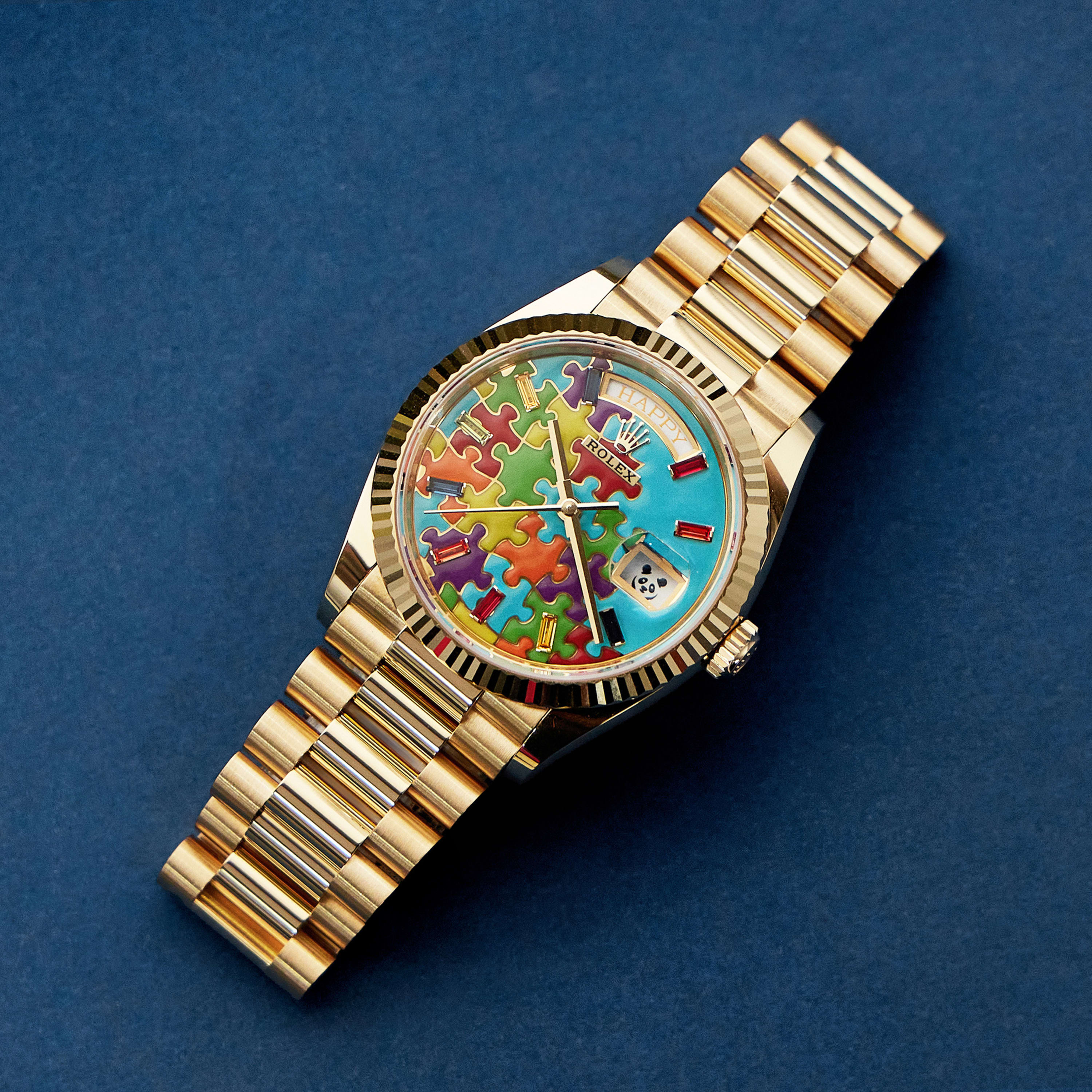 Rolex Day-Date Yellow Gold Multi-Color Puzzle Dial 36mm 128238
