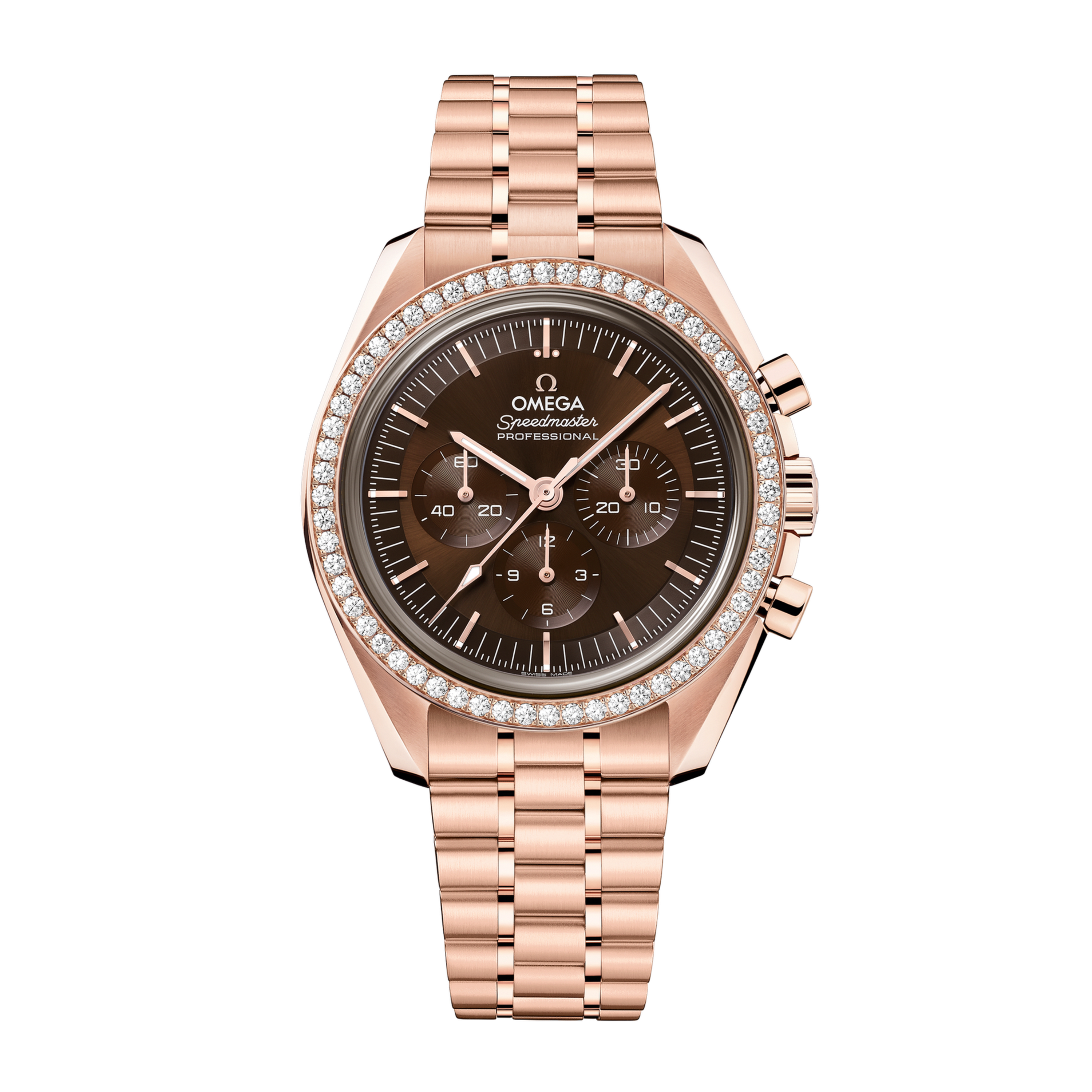 Omega Speedmaster Professional Moonwatch Rose Gold Diamond Brown