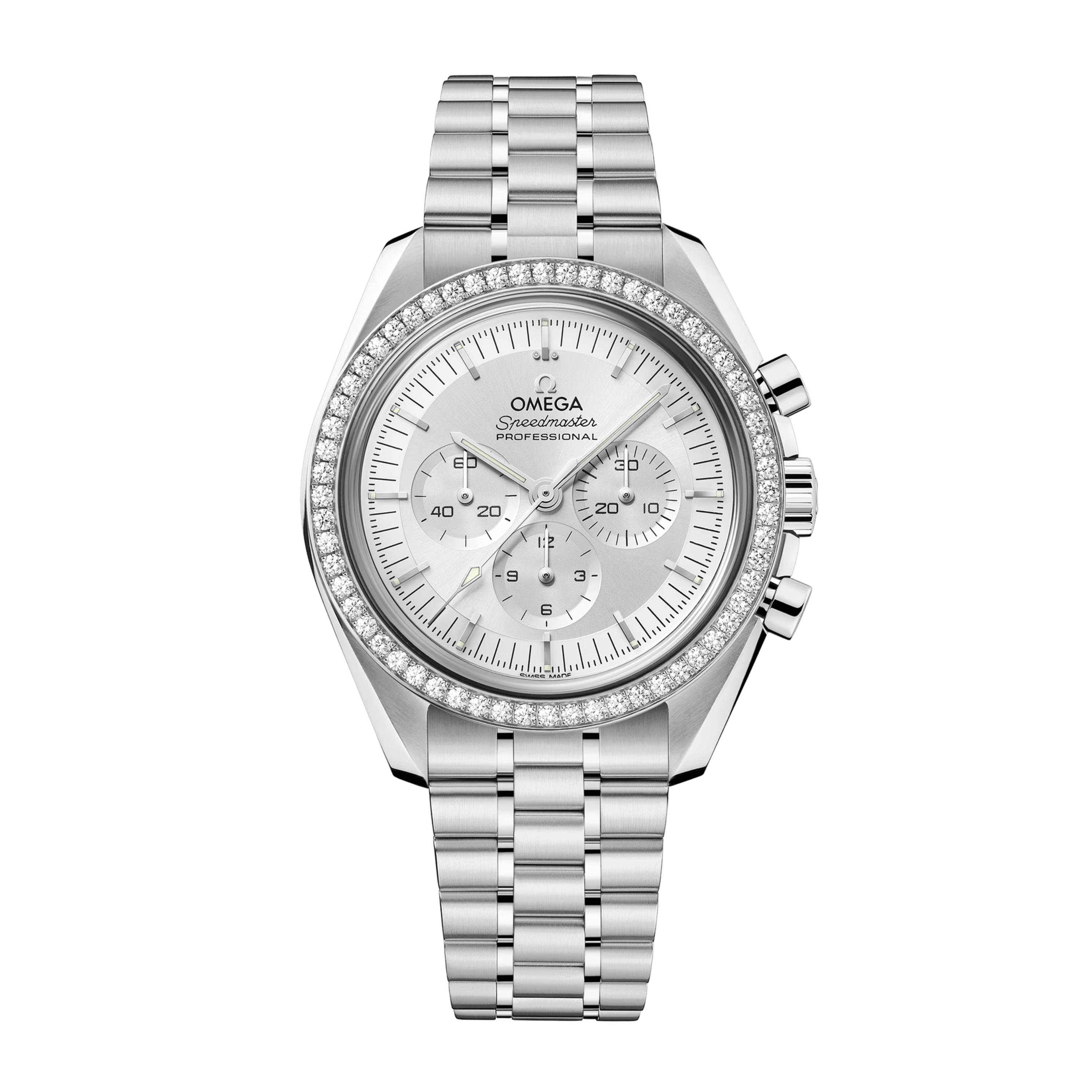 Omega Speedmaster Professional Moonwatch White Gold Diamond Silver