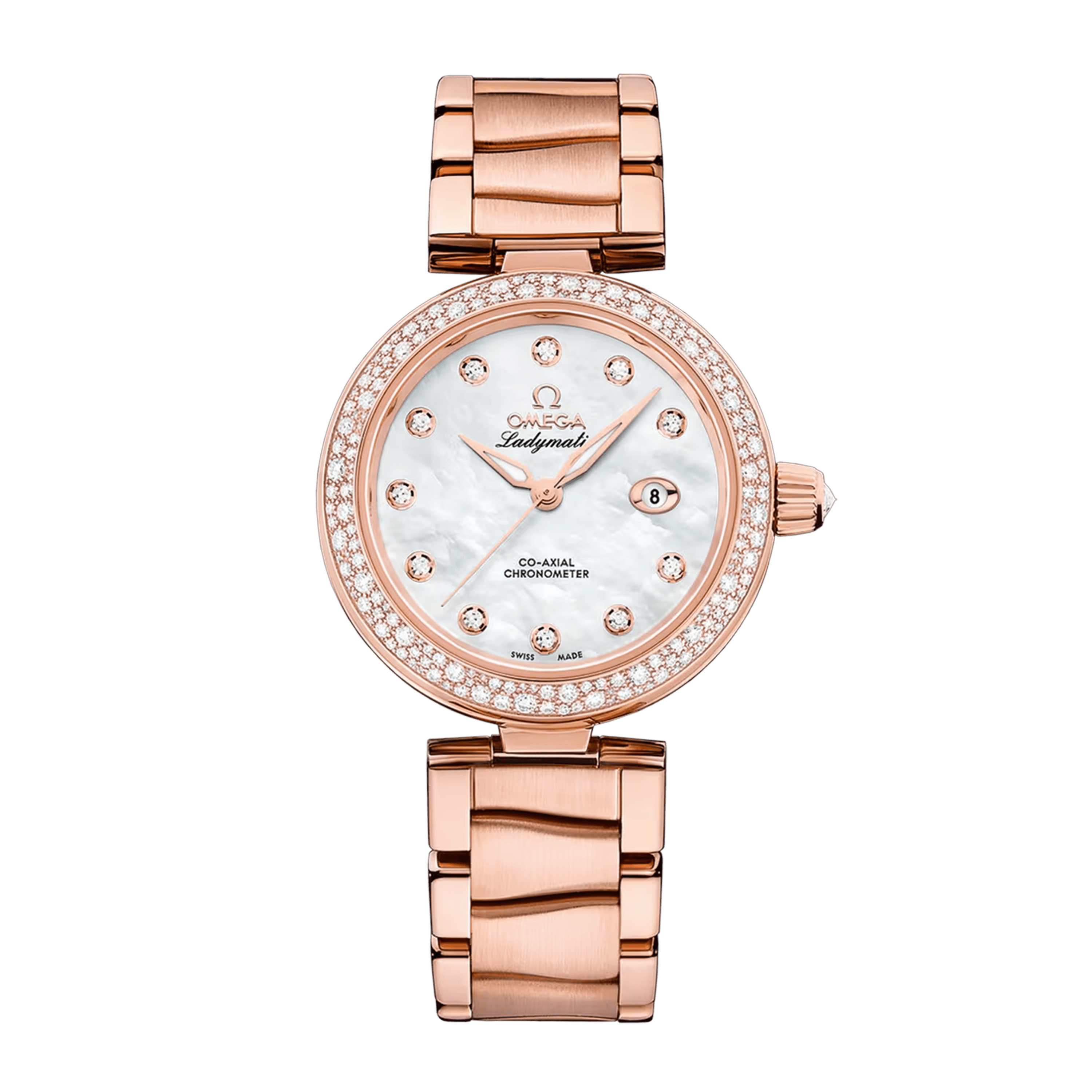 Omega LadyMatic Rose Gold Diamond Mother of Pearl Dial 34mm 425.65