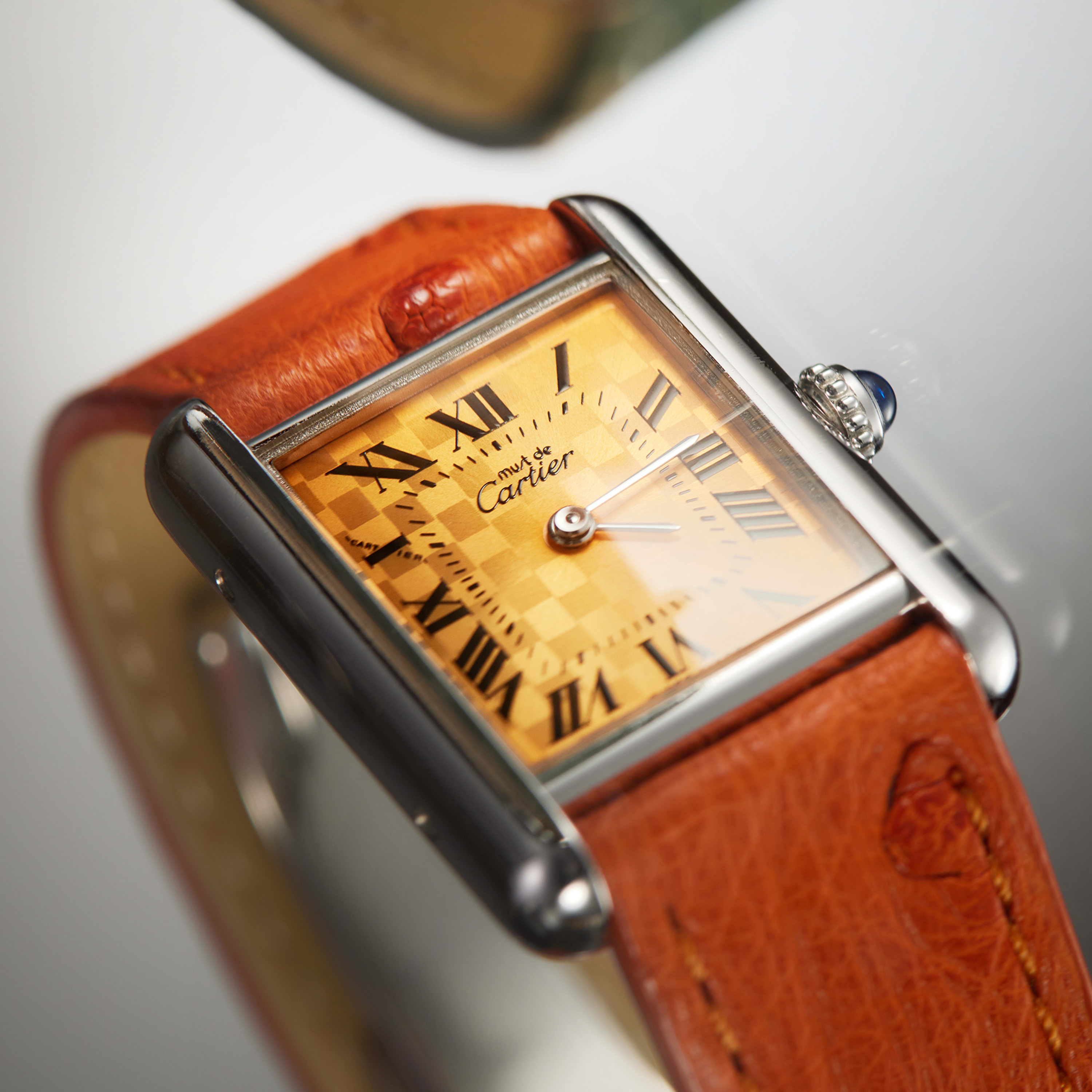 Cartier Tank Must Checkboard Special Edition Silver Orange Dial