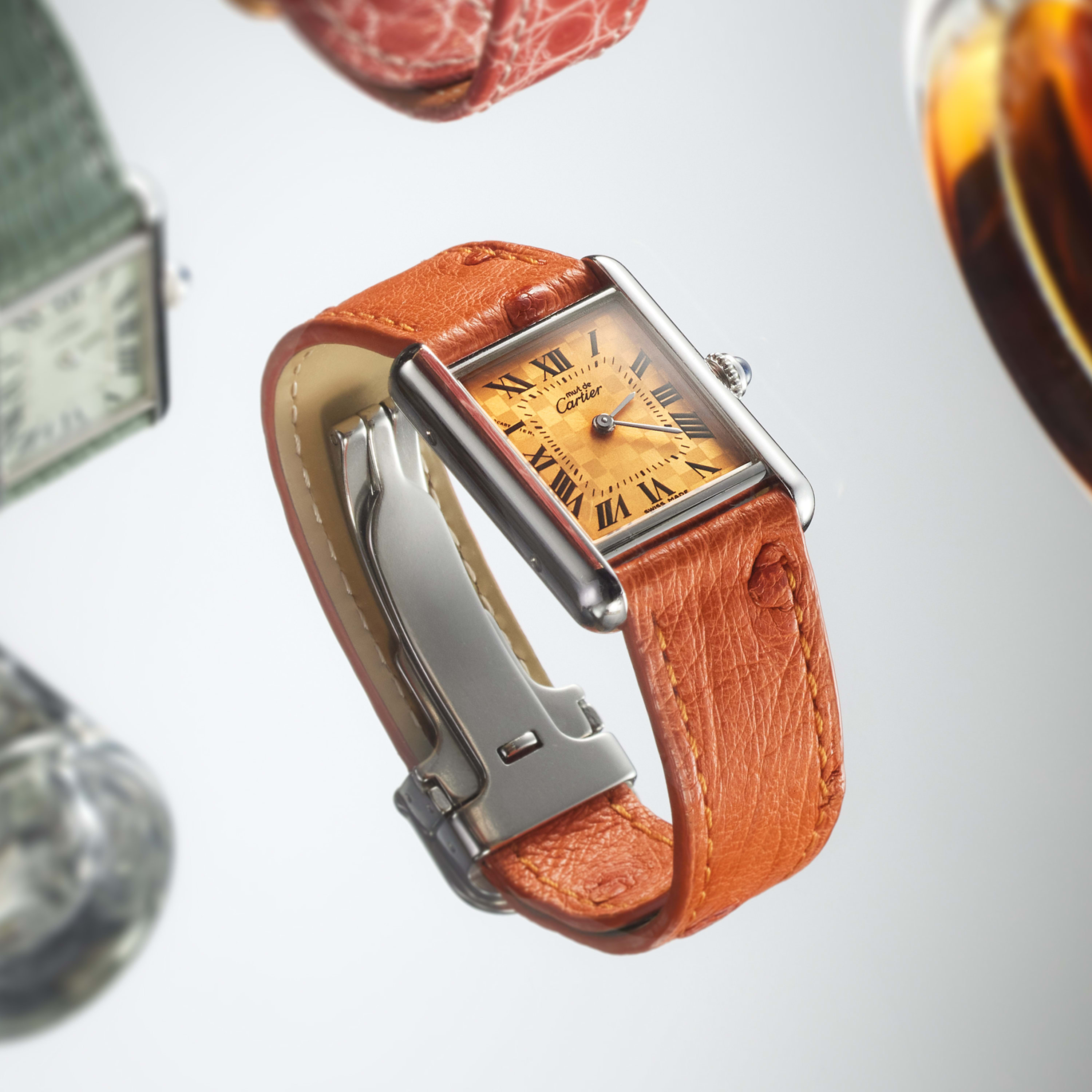 Cartier Tank Must Checkboard Special Edition Silver Orange Dial