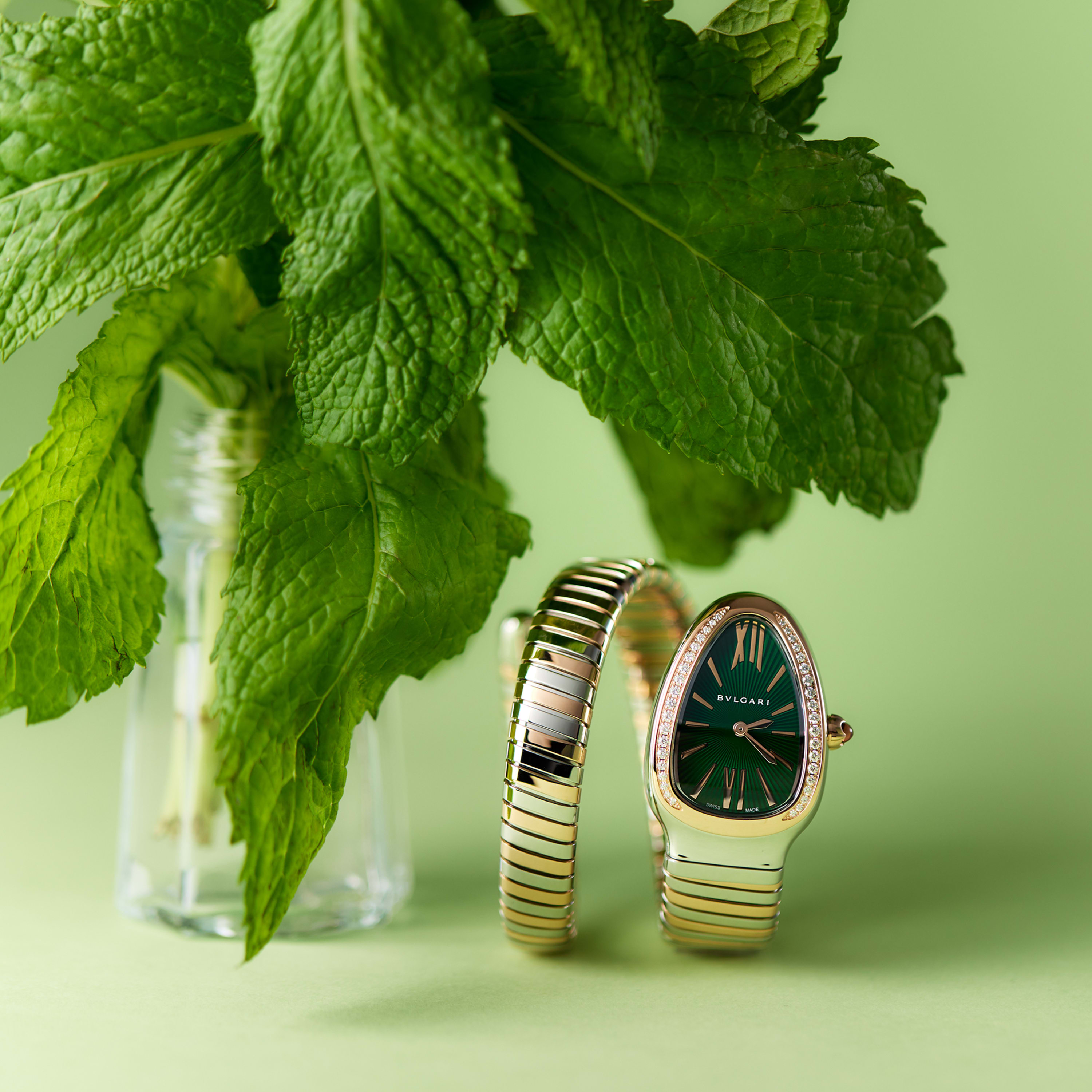 Bulgari Serpenti Tubogas Rose Gold & Steel Diamond Green Dial 35mm