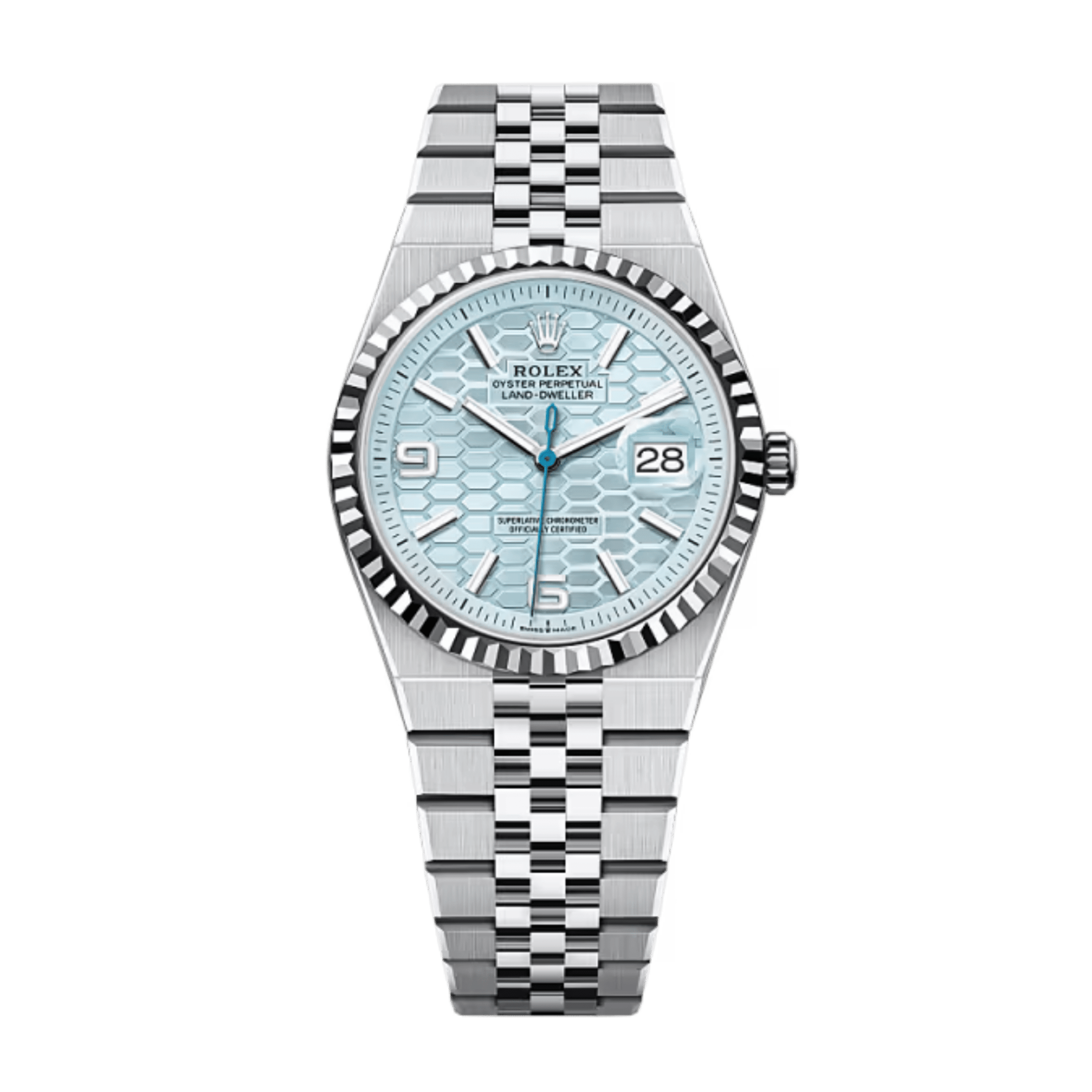 Rolex Land-Dweller Platinum Ice Blue Honeycomb Dial 36mm 127236