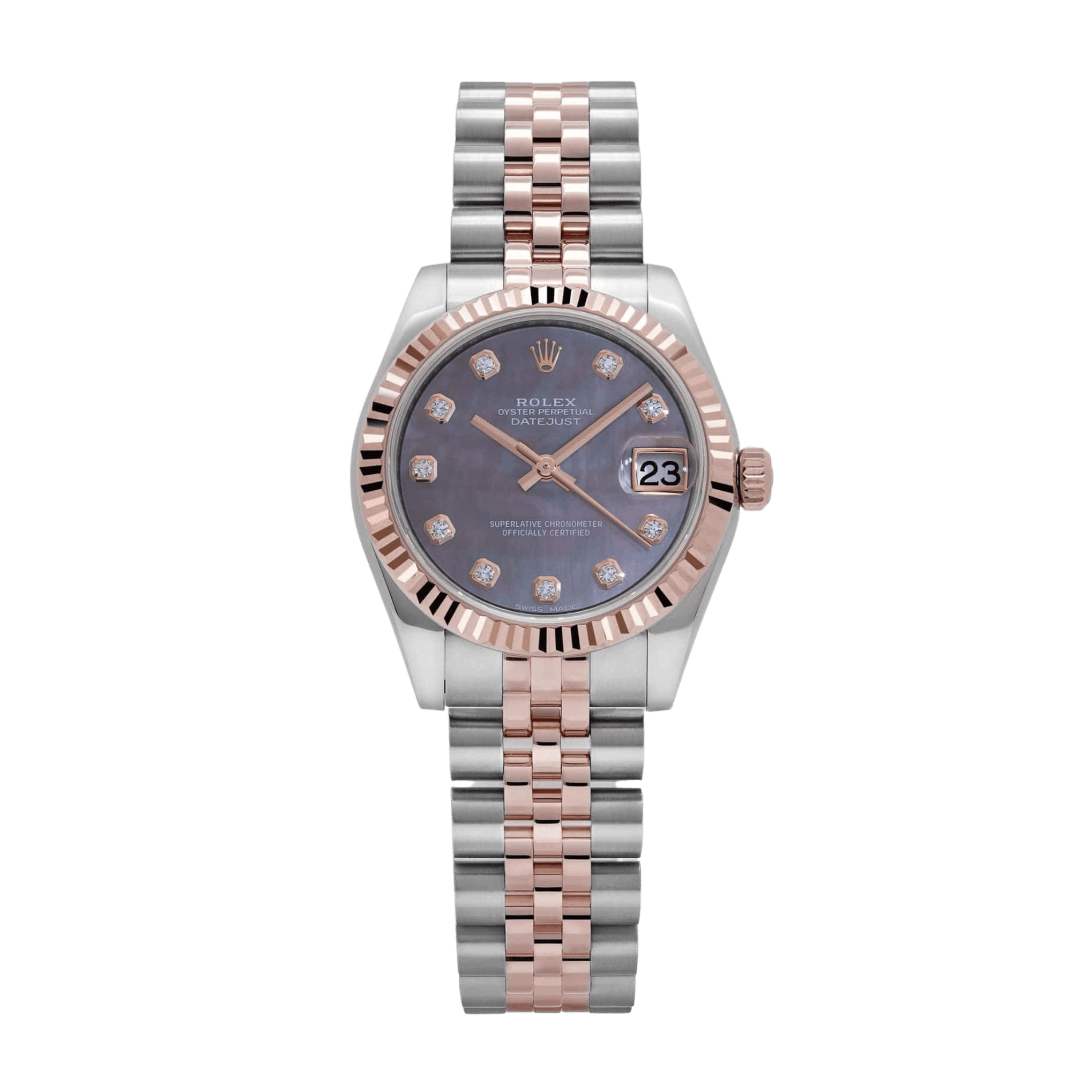 Rolex Datjuest Rose Gold & Steel Black Mother of Pearl Dial 31mm