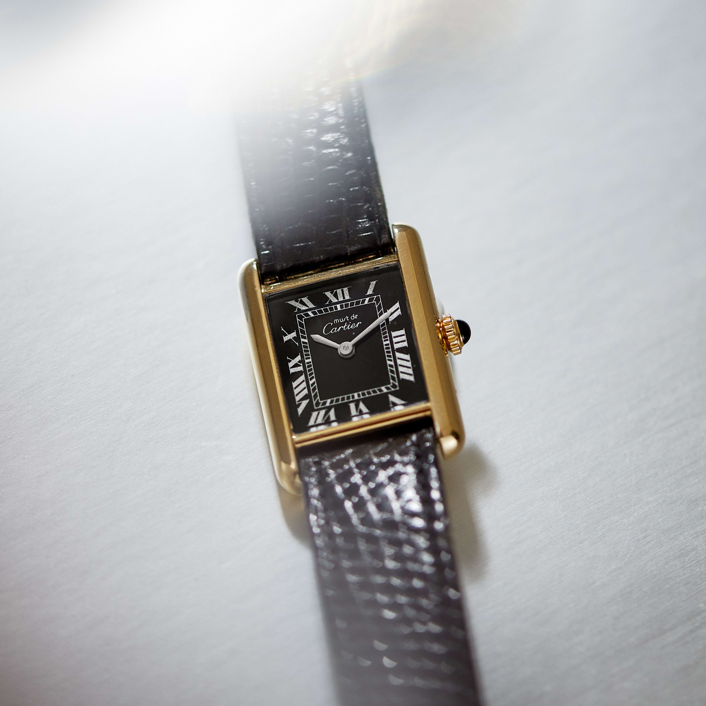 Cartier Vintage Tank Vermeil Gold Plated Black Dial 21mm 82975913