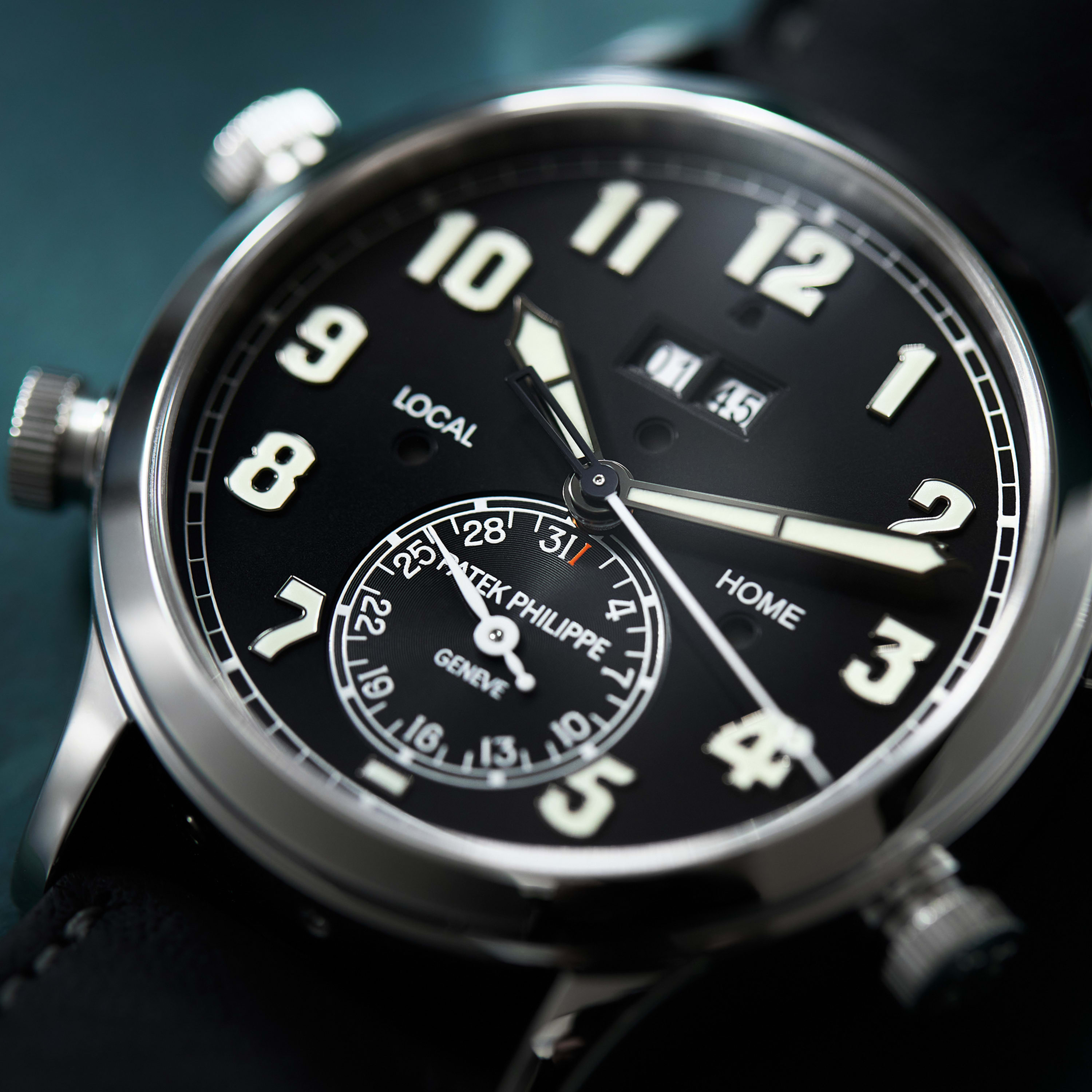 Patek Philippe Calatrava Pilot Travel Time Alarm Platinum Black