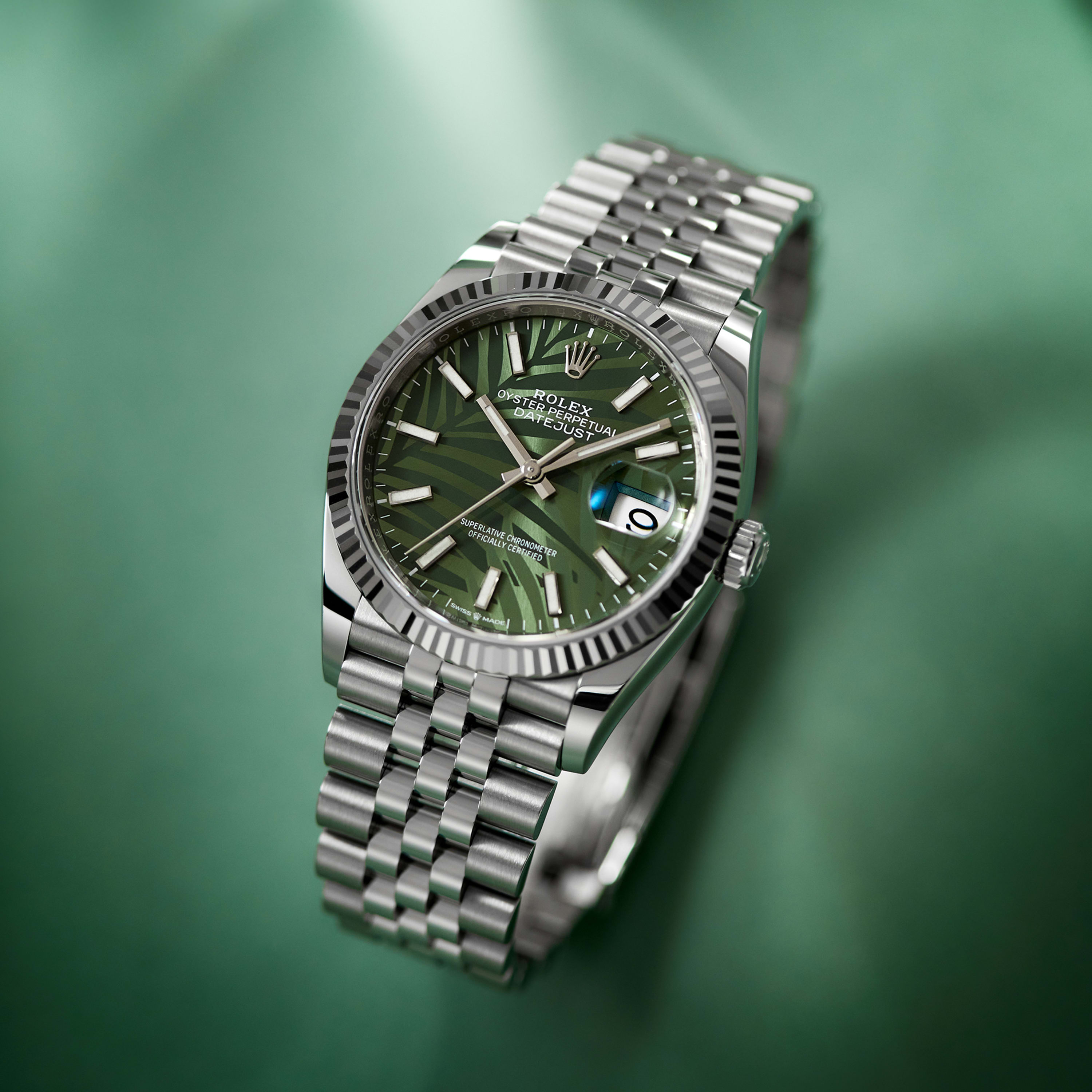 Rolex Datejust Steel Jubilee Green Palm Dial 36mm 126234-0047
