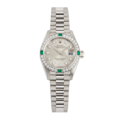 Vintage Lady Datejust White Gold Diamond & Emerald Silver Dial 26mm Sell Image