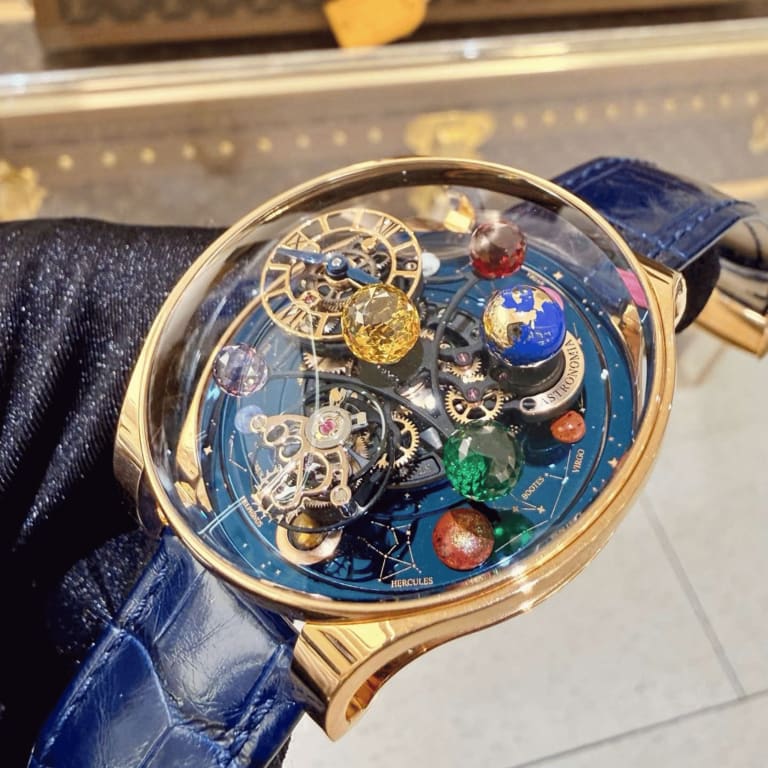 Astronomia Solar Constellations Planets And Yellow Stone Rose Gold Blue Dial 45mm Product Image 2