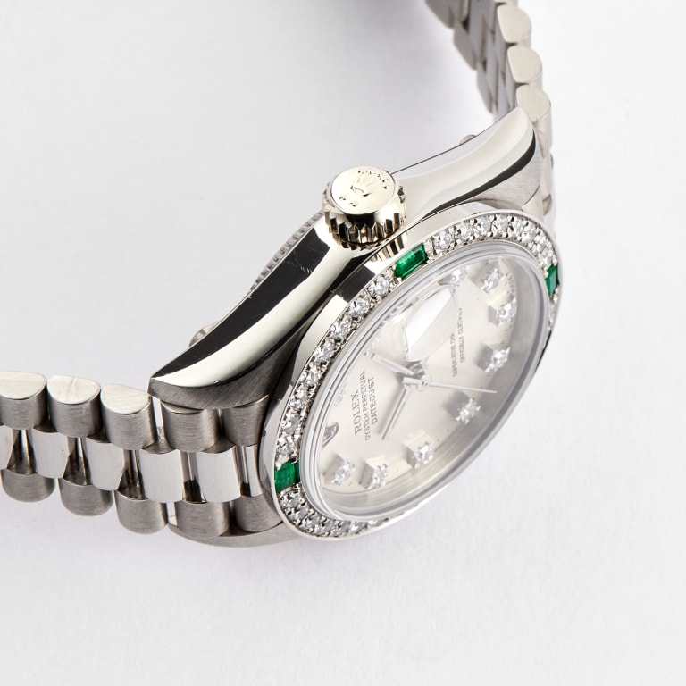 Vintage Lady Datejust White Gold Diamond & Emerald Silver Dial 26mm Product Image 3