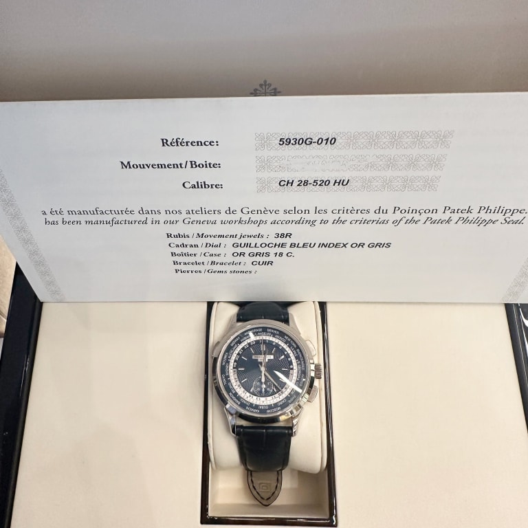 World Time Chronograph White Gold Blue Dial 39mm Product Image 10