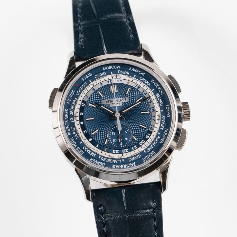 World Time Chronograph White Gold Blue Dial 39mm Product Image 1