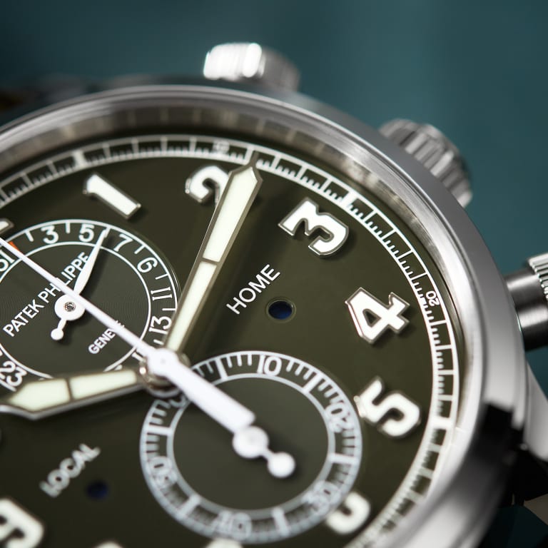 Calatrava Pilot Travel Time Chronograph White Gold Green Dial 42mm Product Image 12