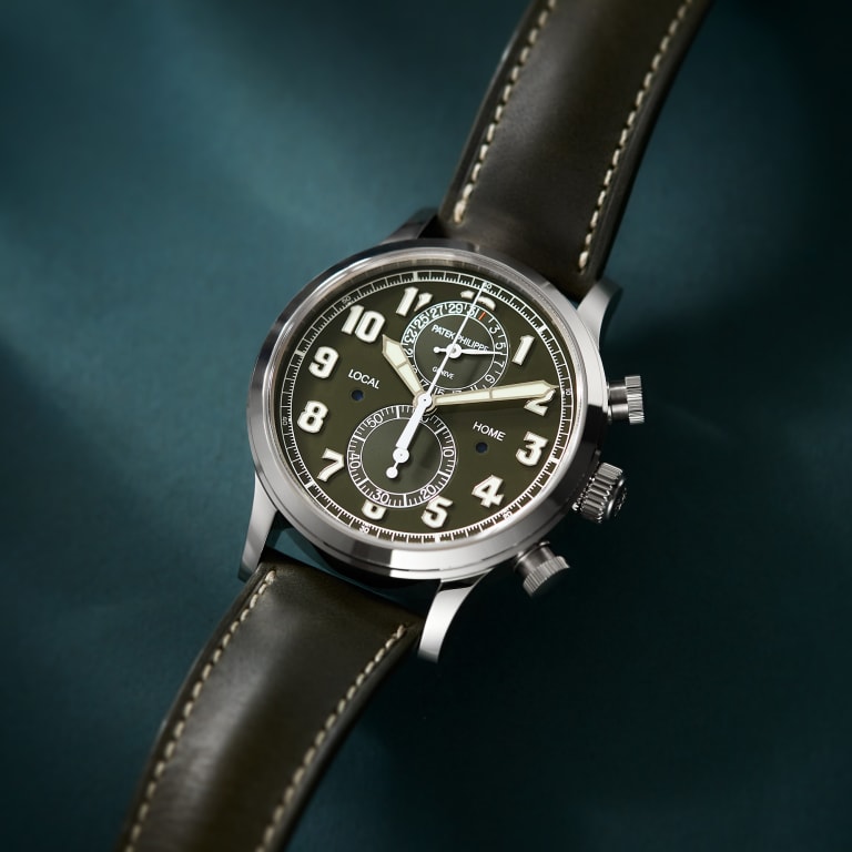 Calatrava Pilot Travel Time Chronograph White Gold Green Dial 42mm Product Image 11