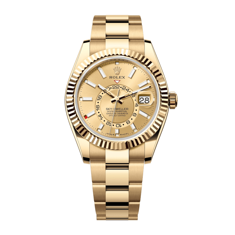爆買いしたくなる Yellow Sky-Dweller Rolex Gold Dial Champagne Jubilee Steel & 時計